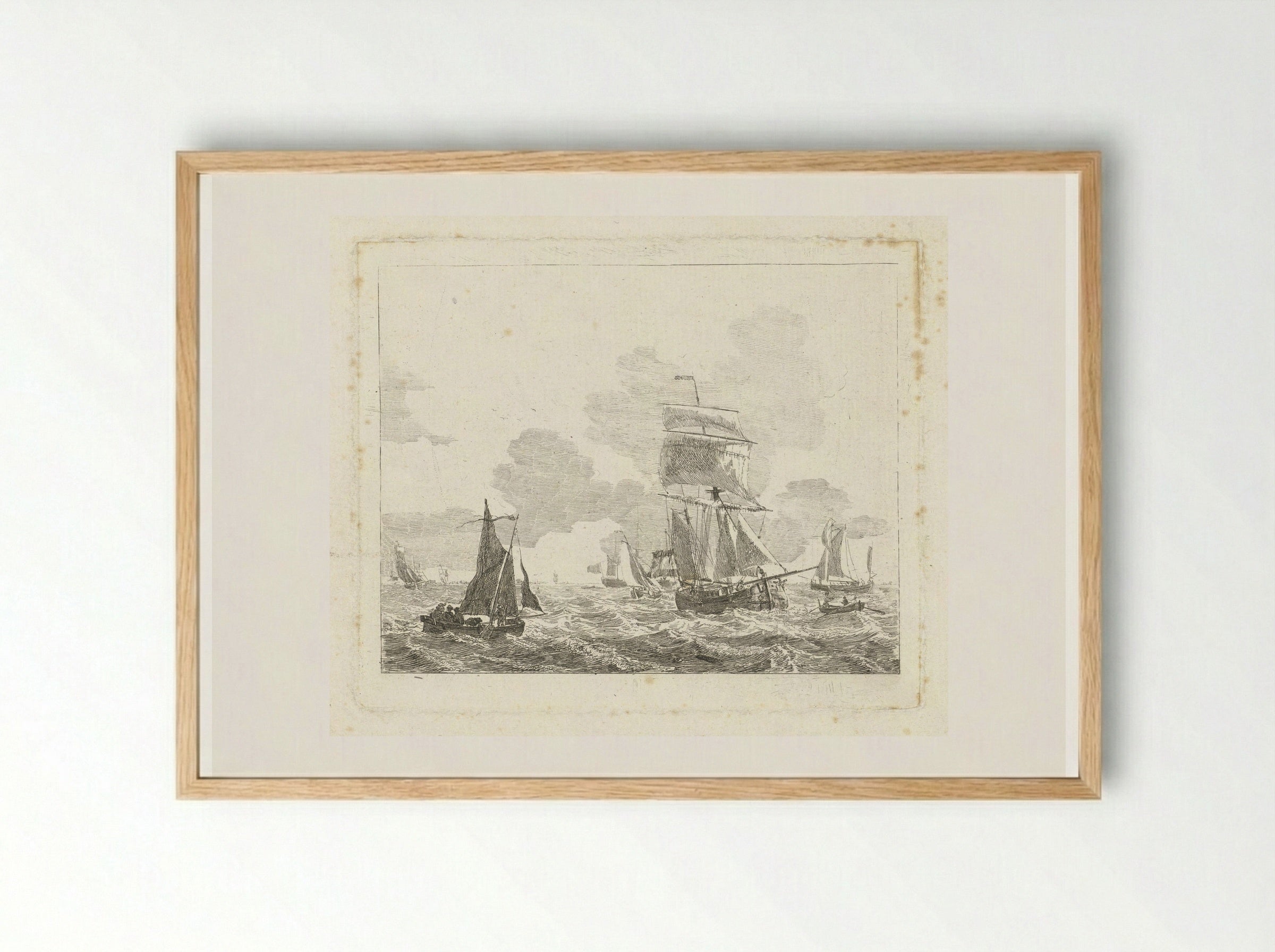 Zeilschepen op onrustig water - Gerrit Groenewegen - Framed Print Wood