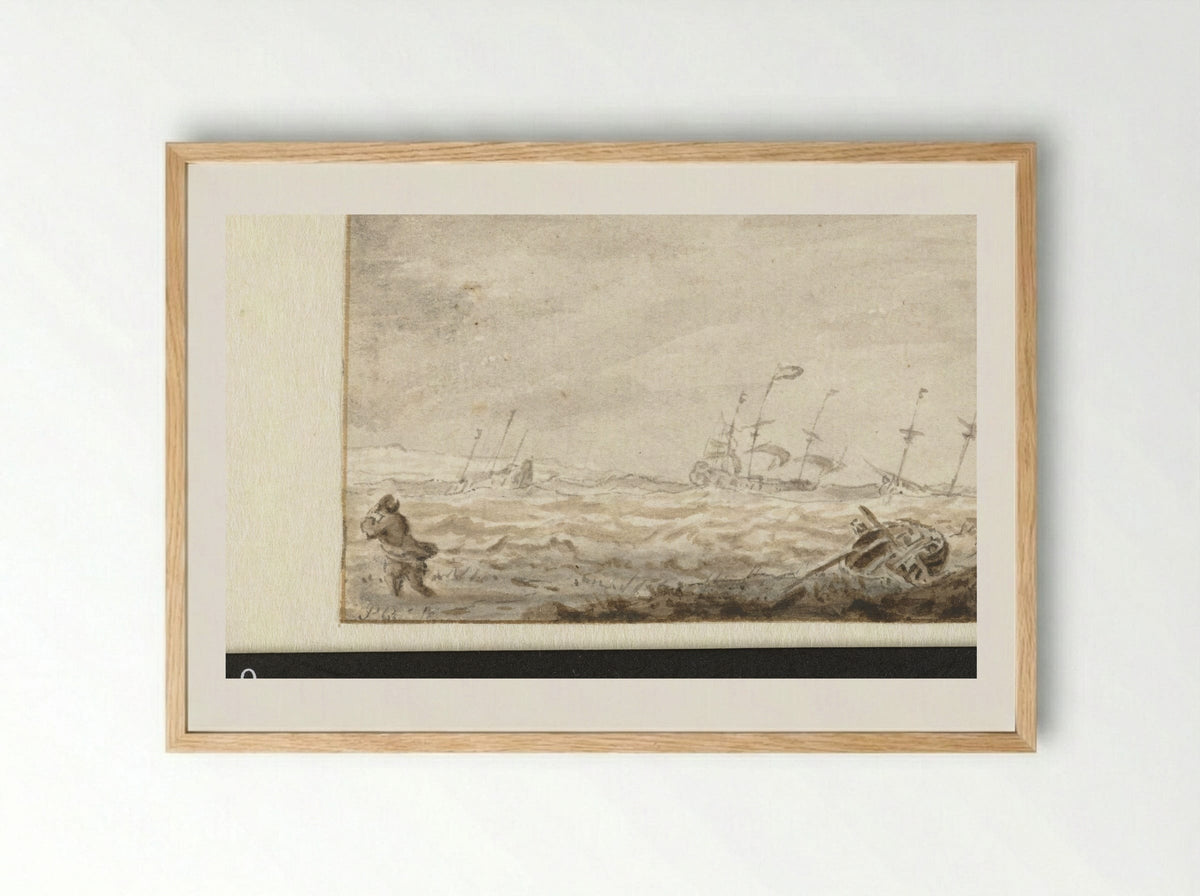 Zeilschepen op ruwe zee - Pieter Coopse - Framed Print Wood