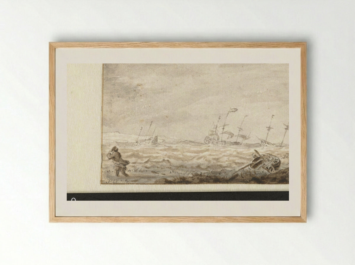 Zeilschepen op ruwe zee - Pieter Coopse - Framed Print Wood
