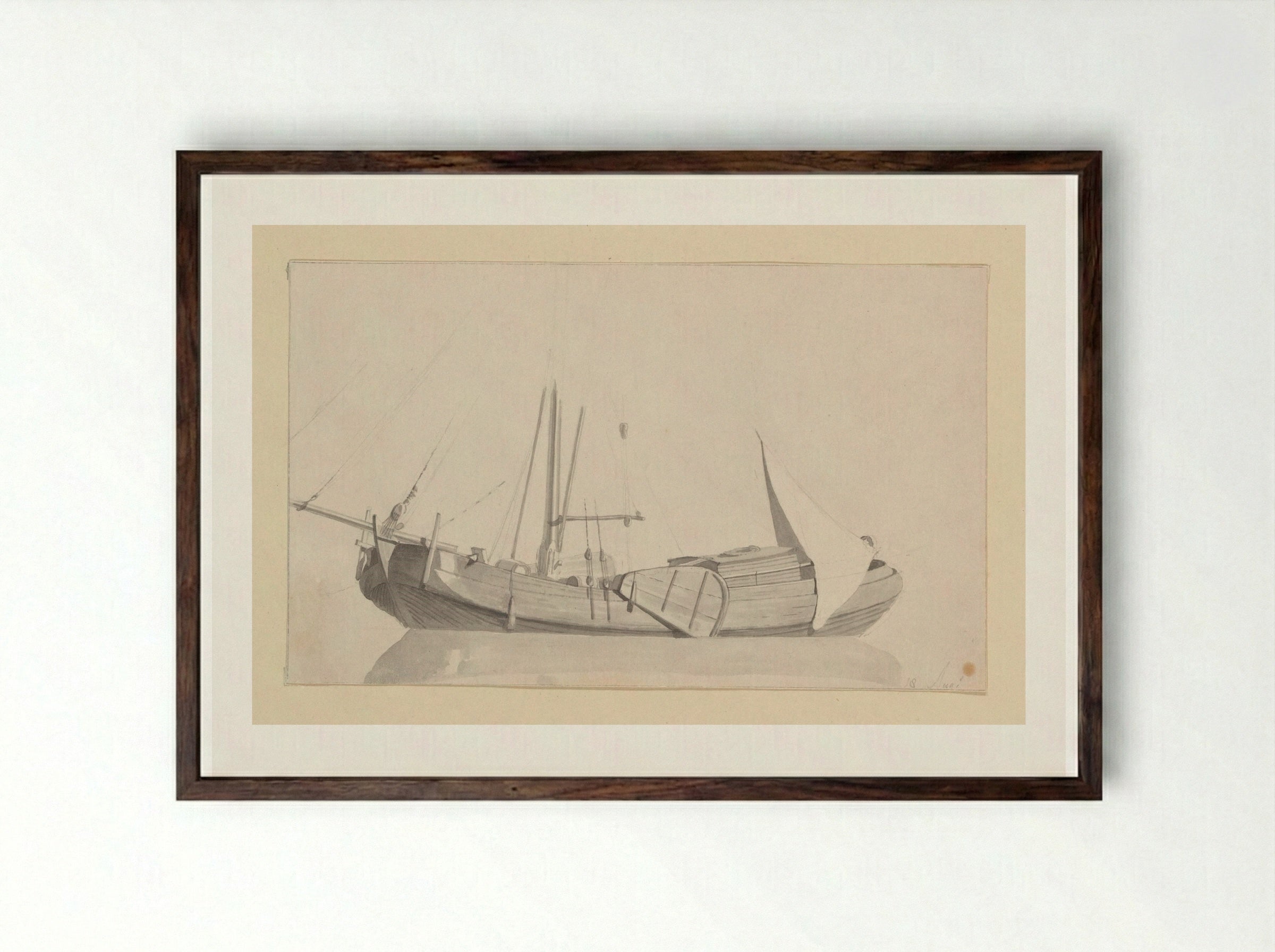 Zeilschip (Study of a Sailing Vessel) - Hendrik Abraham Klinkhamer - Framed Print Dark Wood