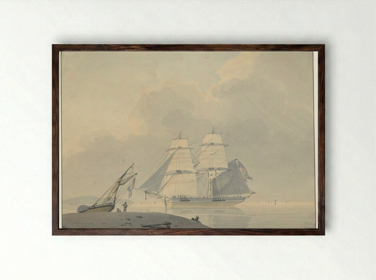 Zeilschip in stil water - Lodewijk Gilles Haccou - Framed Print Dark Wood