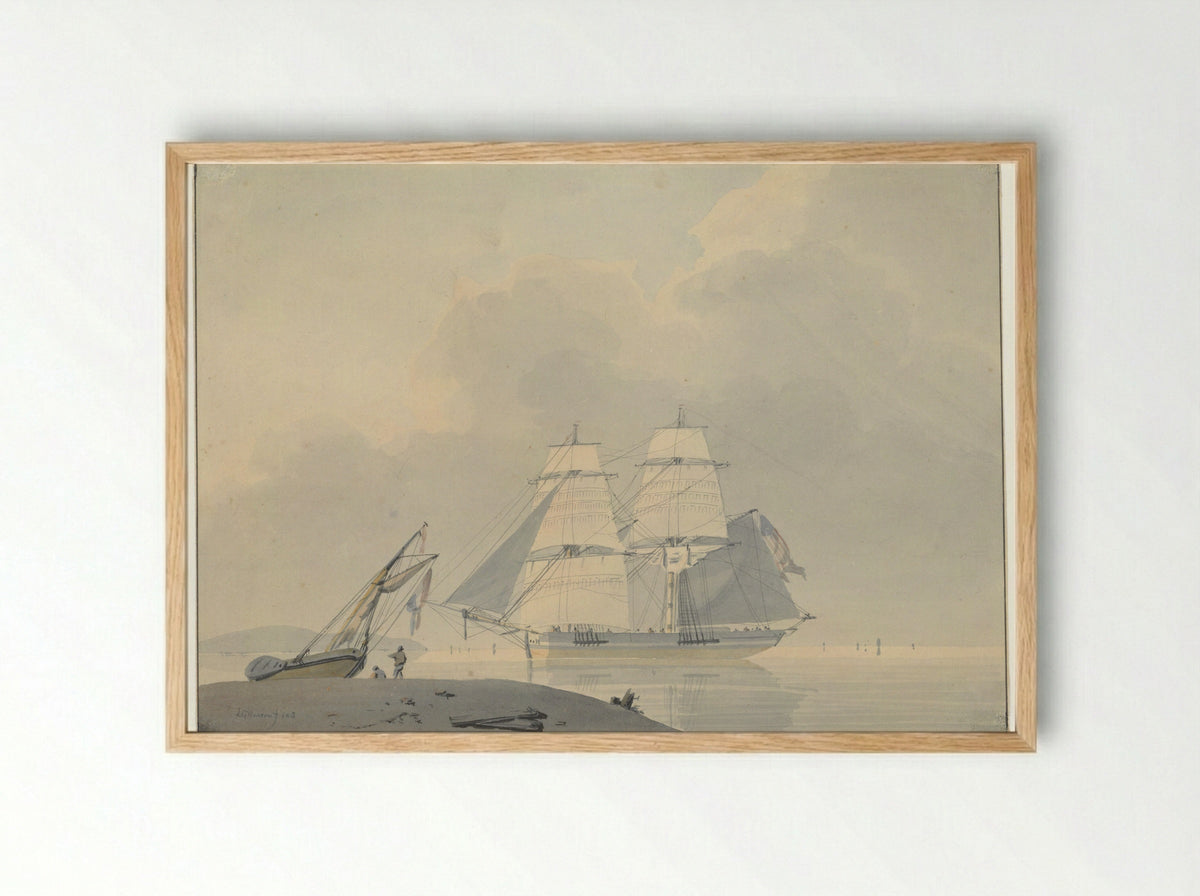 Zeilschip in stil water - Lodewijk Gilles Haccou - Framed Print Wood