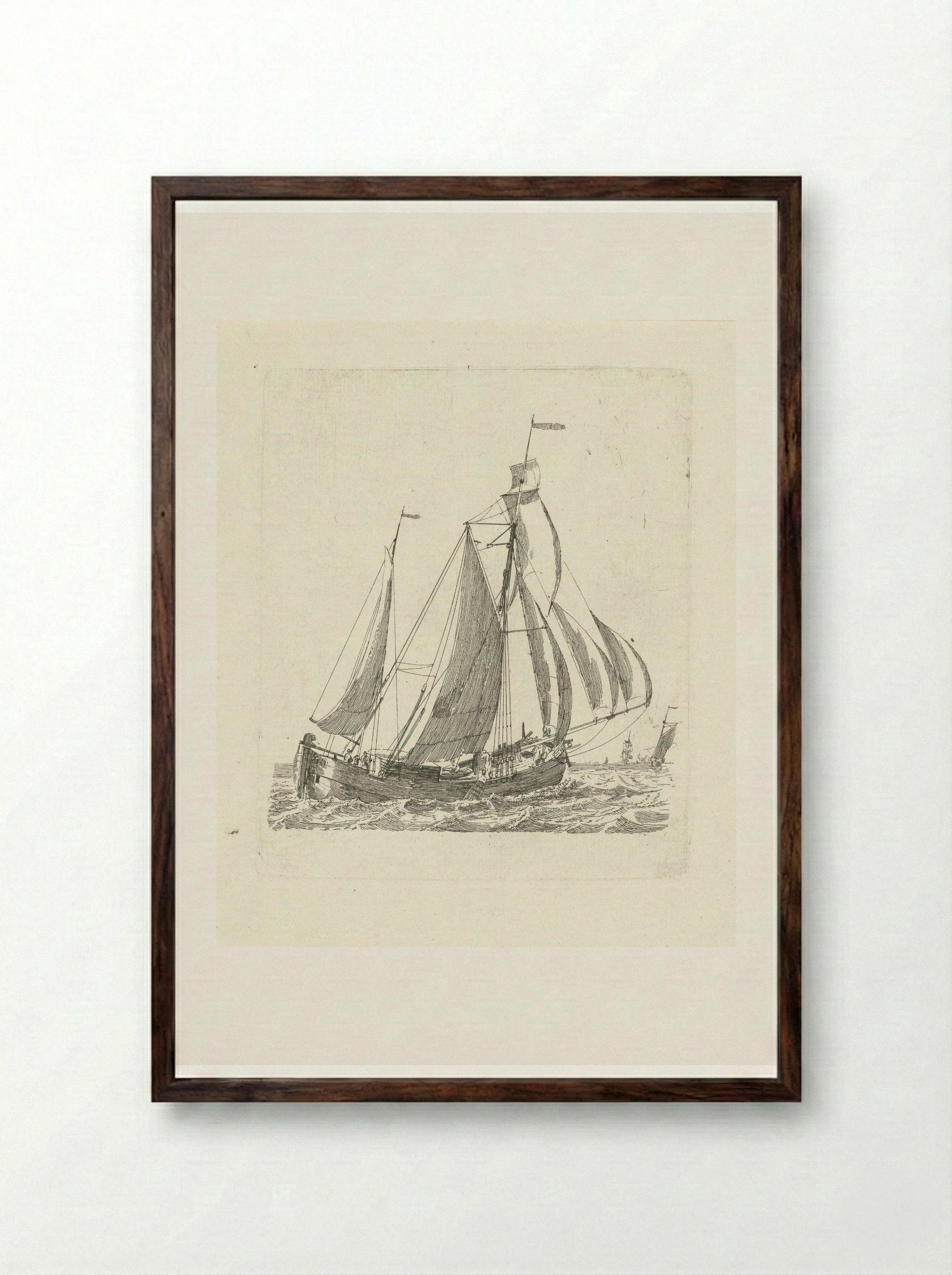 Zeilschip op de golven - Gerrit Groenewegen - Framed Print Dark Wood