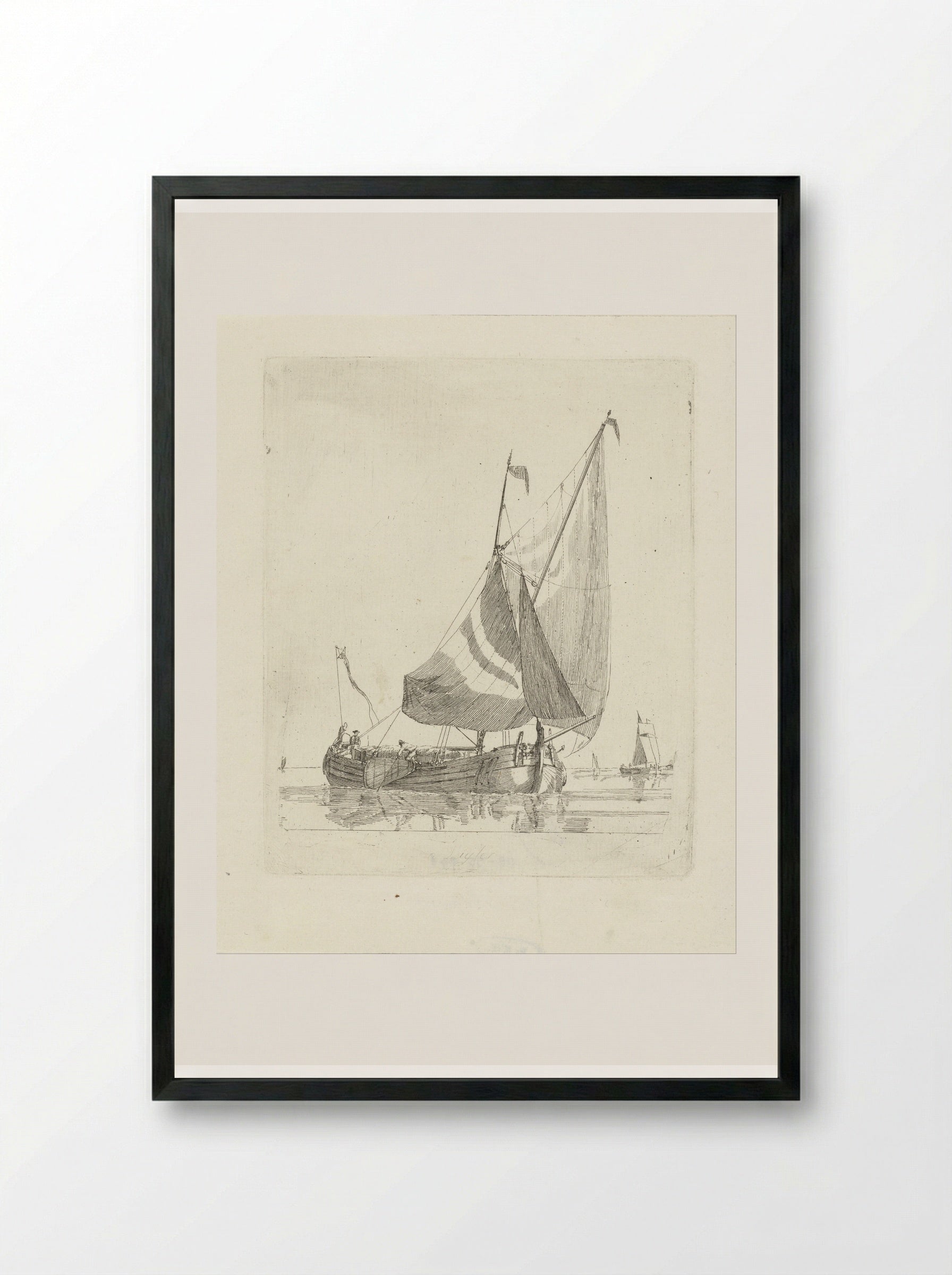 Zeilschip op stil water - Gerrit Groenewegen - Framed Print Black