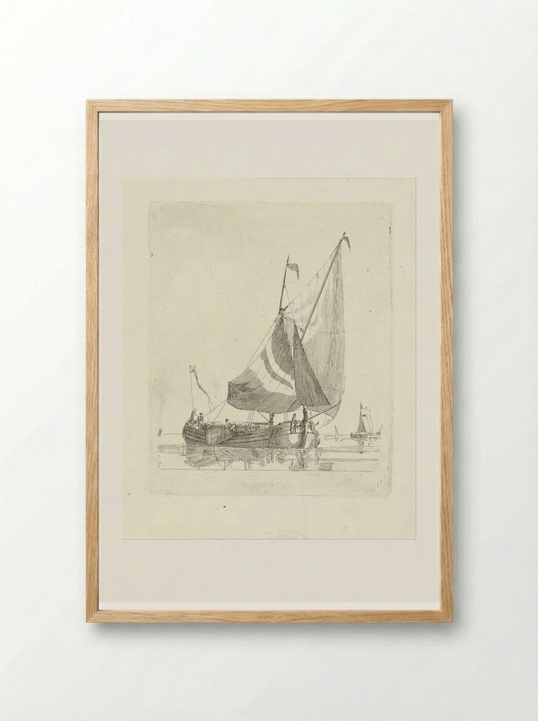 Zeilschip op stil water - Gerrit Groenewegen - Framed Print Wood