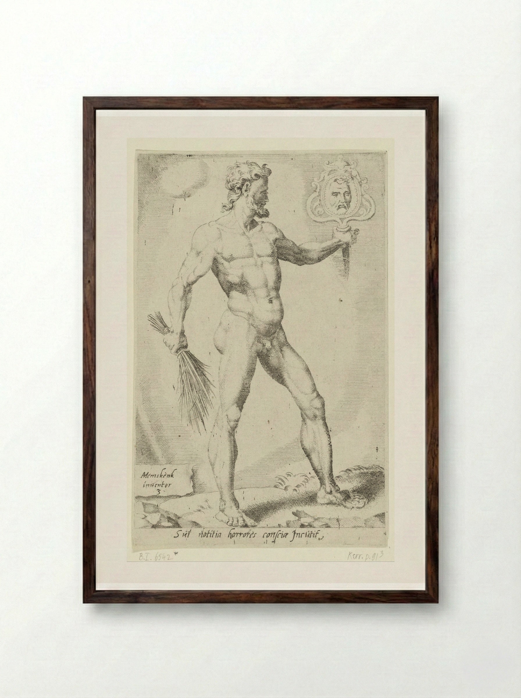 Zelfkennis inspireert het geweten met afschuw - Dirck Volckertsz. Coornhert - Framed Print Dark Wood