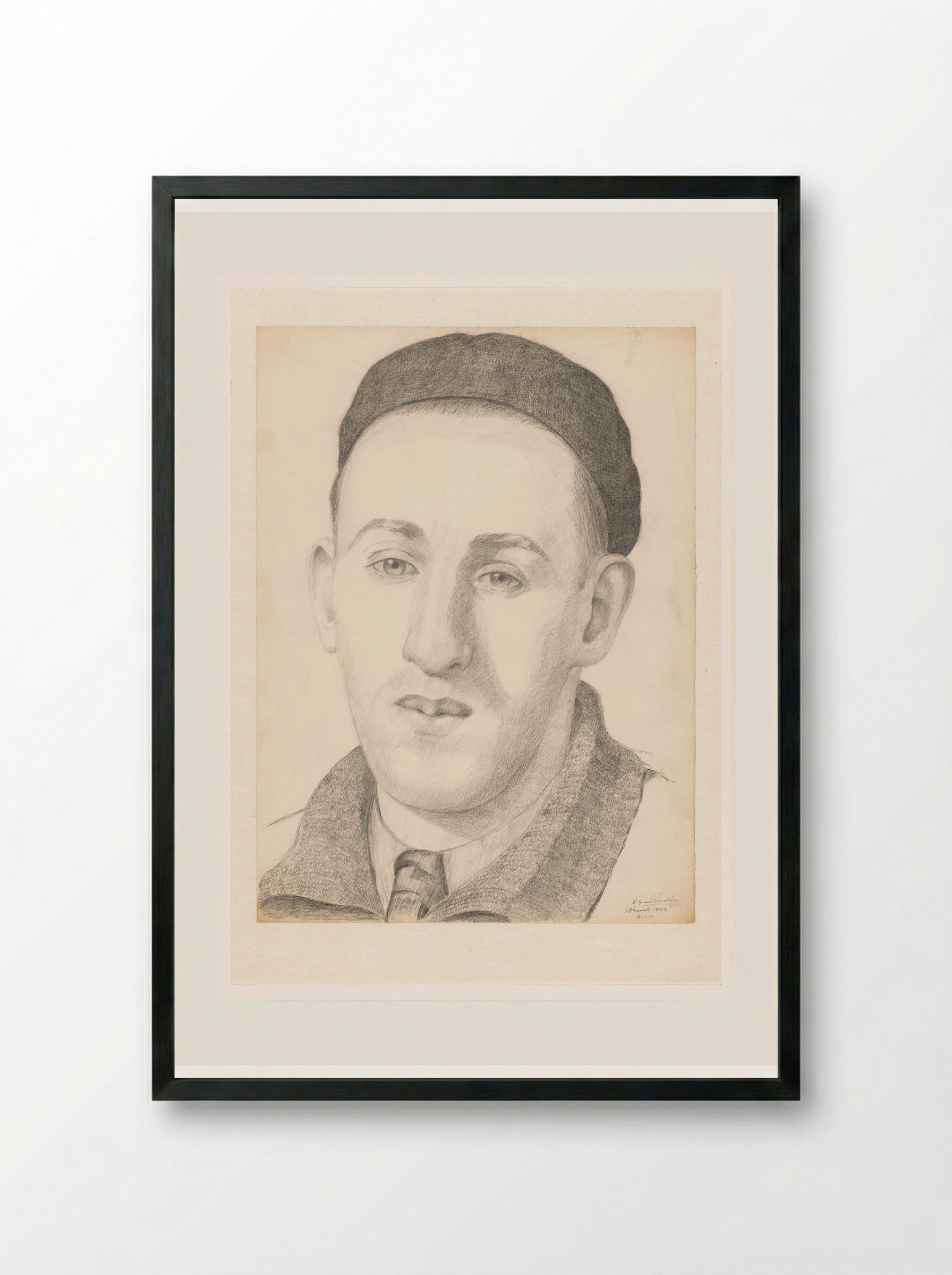 Zelfportret en face met pet en stropdas - Cor van Teeseling - Framed Print Black