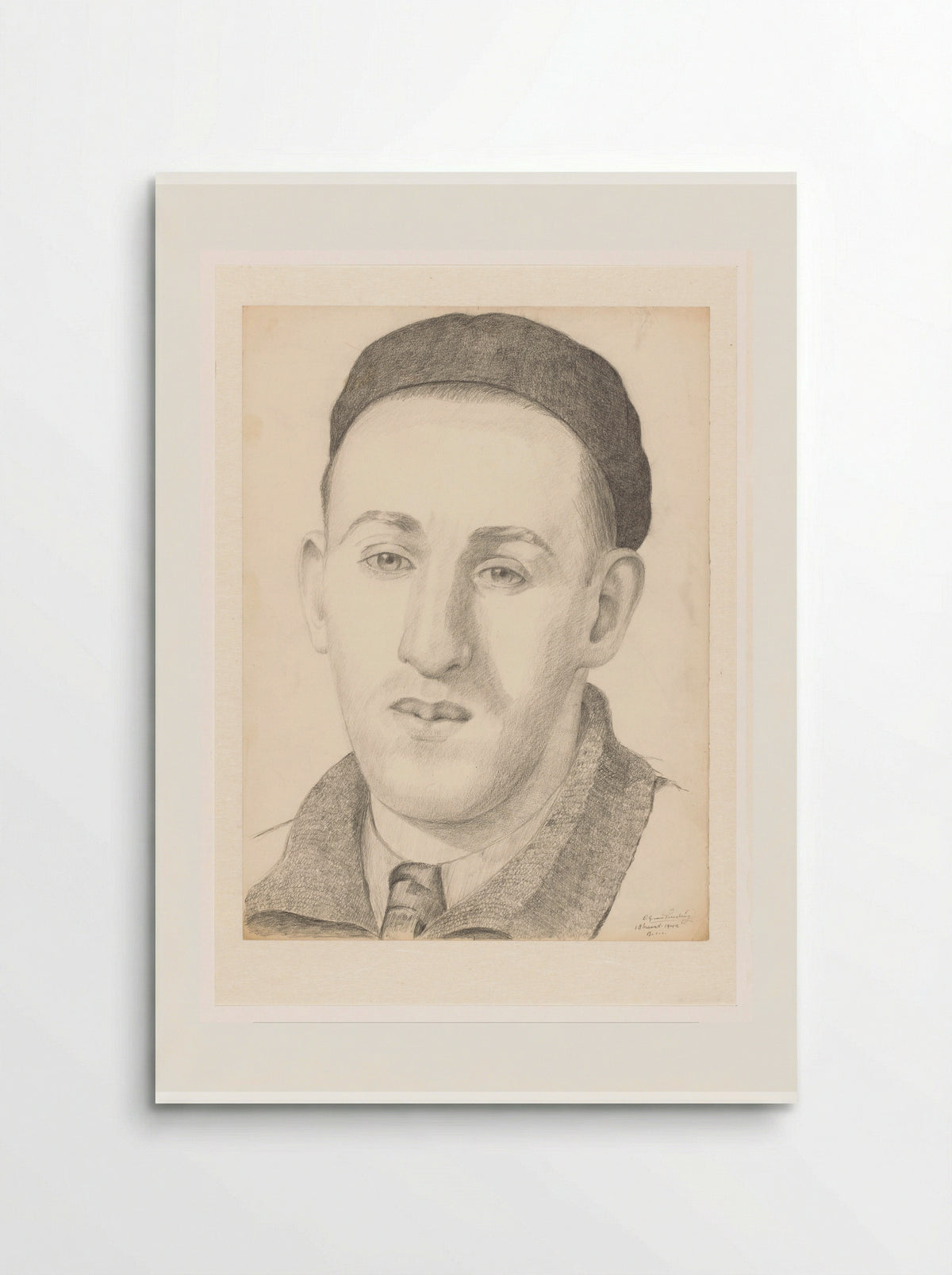 Zelfportret en face met pet en stropdas - Cor van Teeseling - Poster