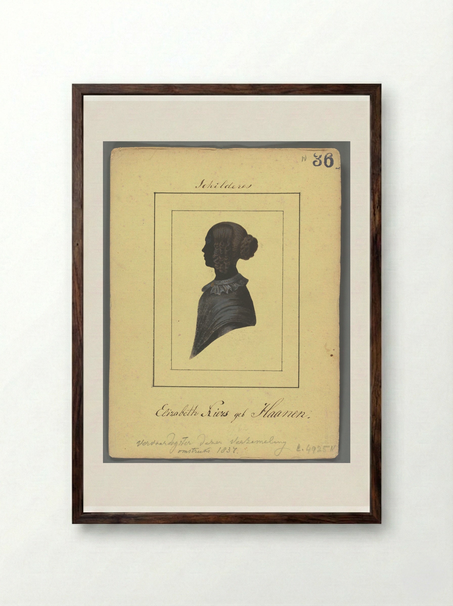 Zelfportret in silhouet - Elisabeth Alida Haanen - Framed Print Dark Wood