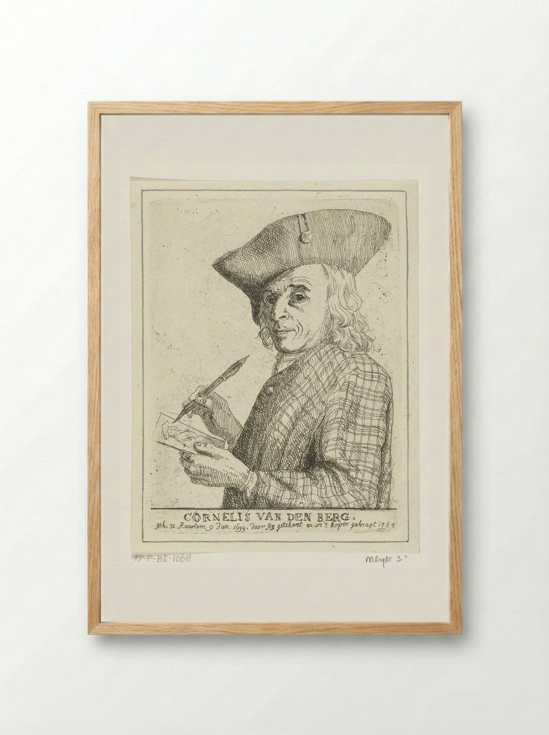 Zelfportret met pen en tekening - Cornelis van den Berg - Framed Print Wood