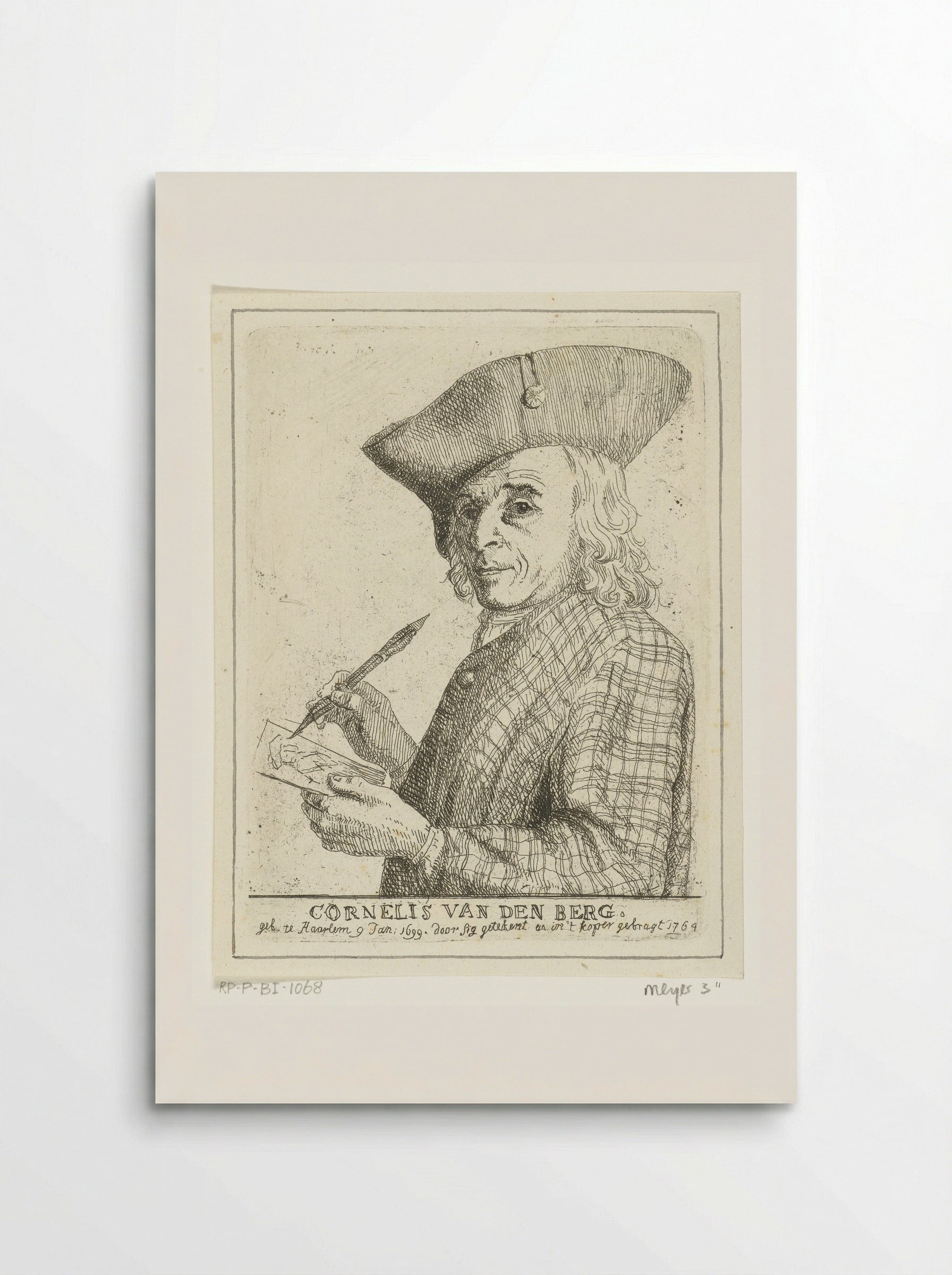 Zelfportret met pen en tekening - Cornelis van den Berg - Poster