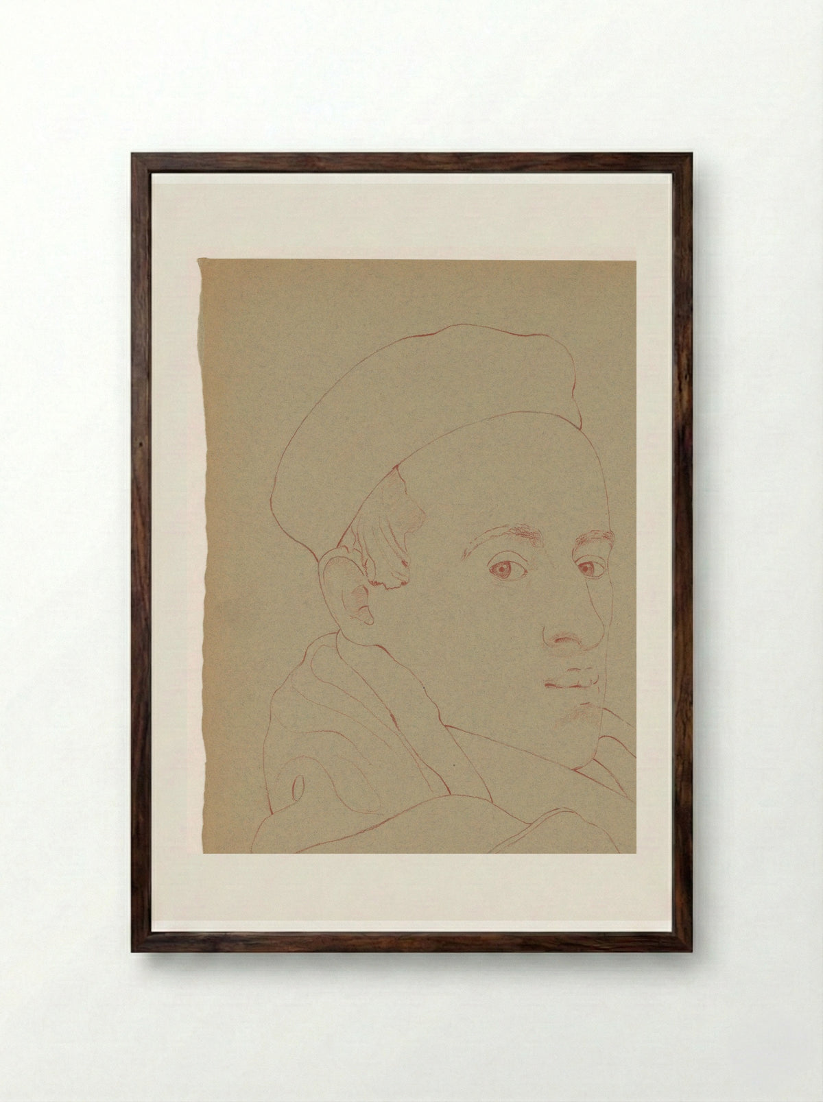 Zelfportret met pet - Cor van Teeseling - Framed Print Dark Wood
