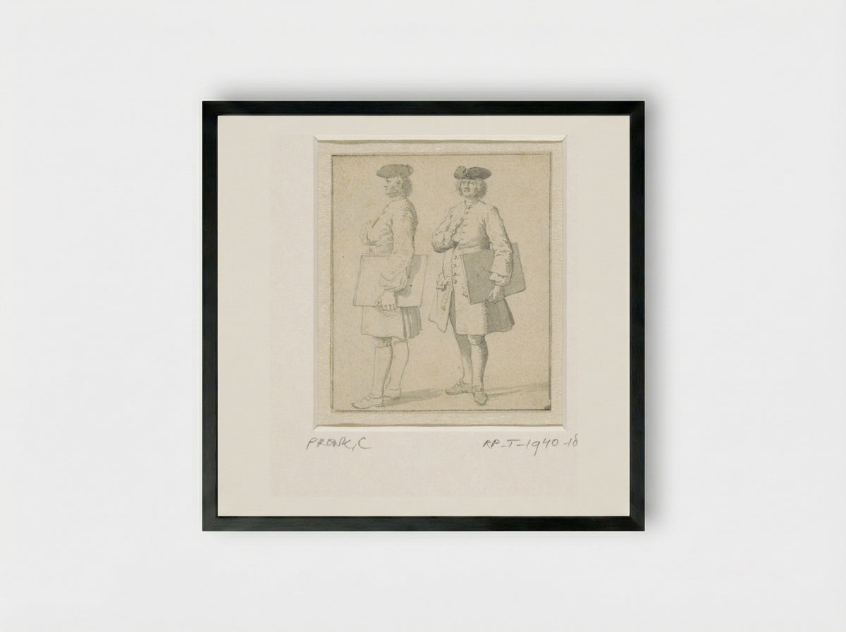 Zelfportret staande met portefeuille, twee maal - Cornelis Pronk - Framed Print Black