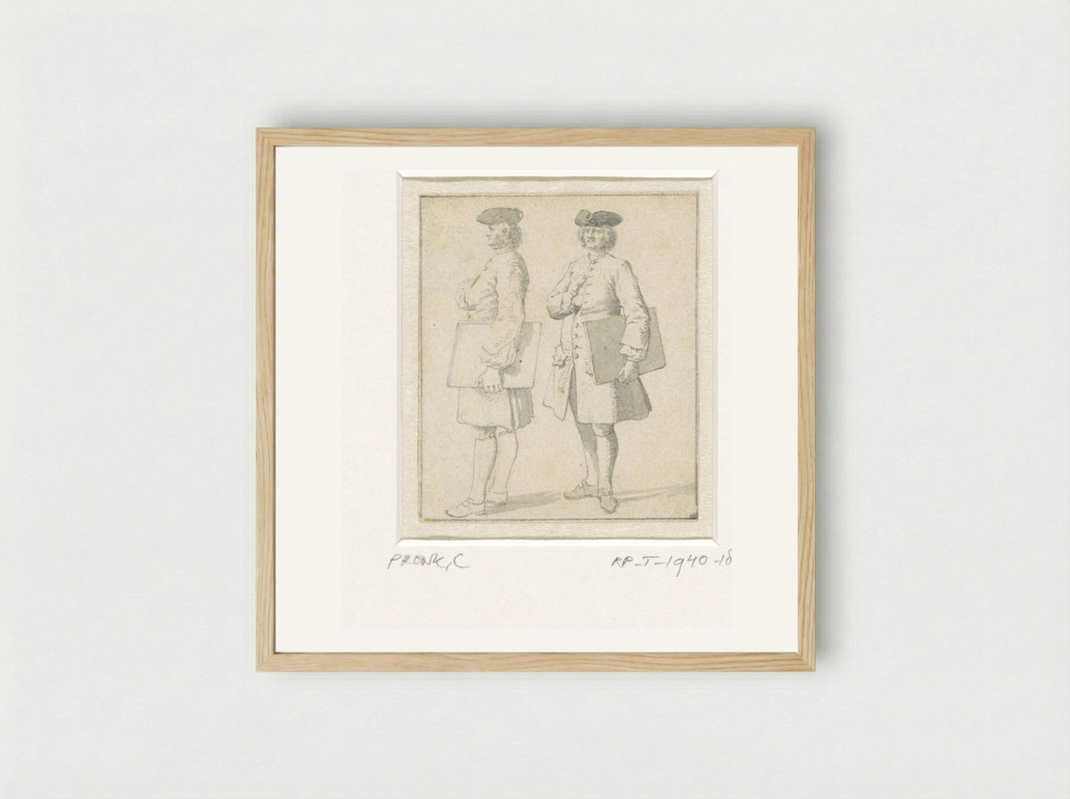 Zelfportret staande met portefeuille, twee maal - Cornelis Pronk - Framed Print Wood