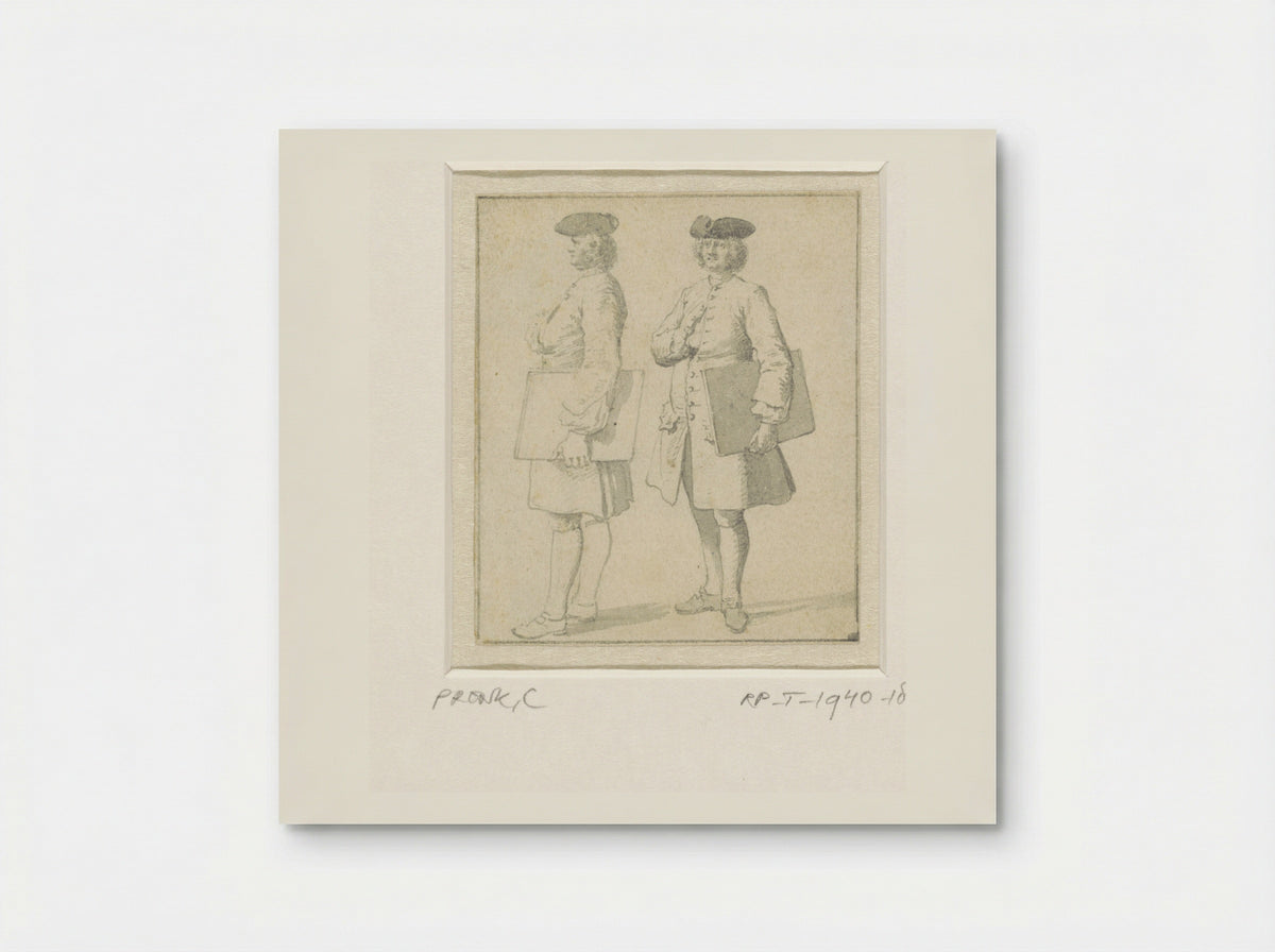 Zelfportret staande met portefeuille, twee maal - Cornelis Pronk - Poster
