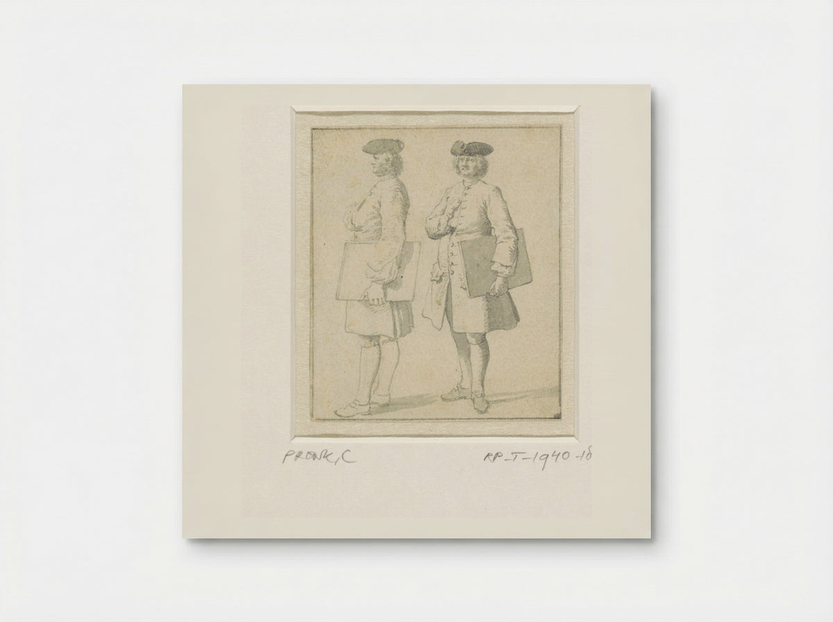 Zelfportret staande met portefeuille, twee maal - Cornelis Pronk - Poster
