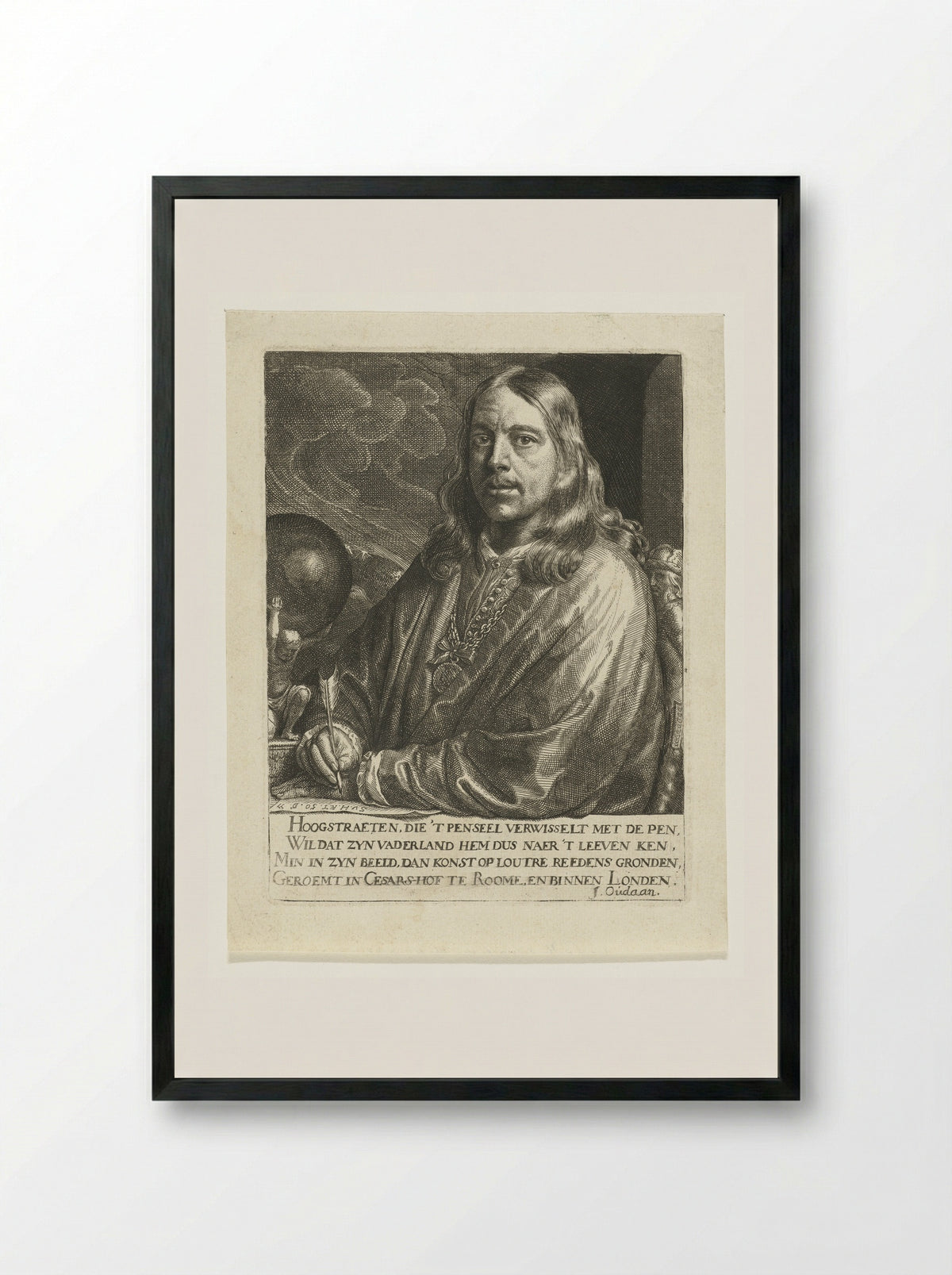 Zelfportret - François van Hoogstraten - Framed Print Black
