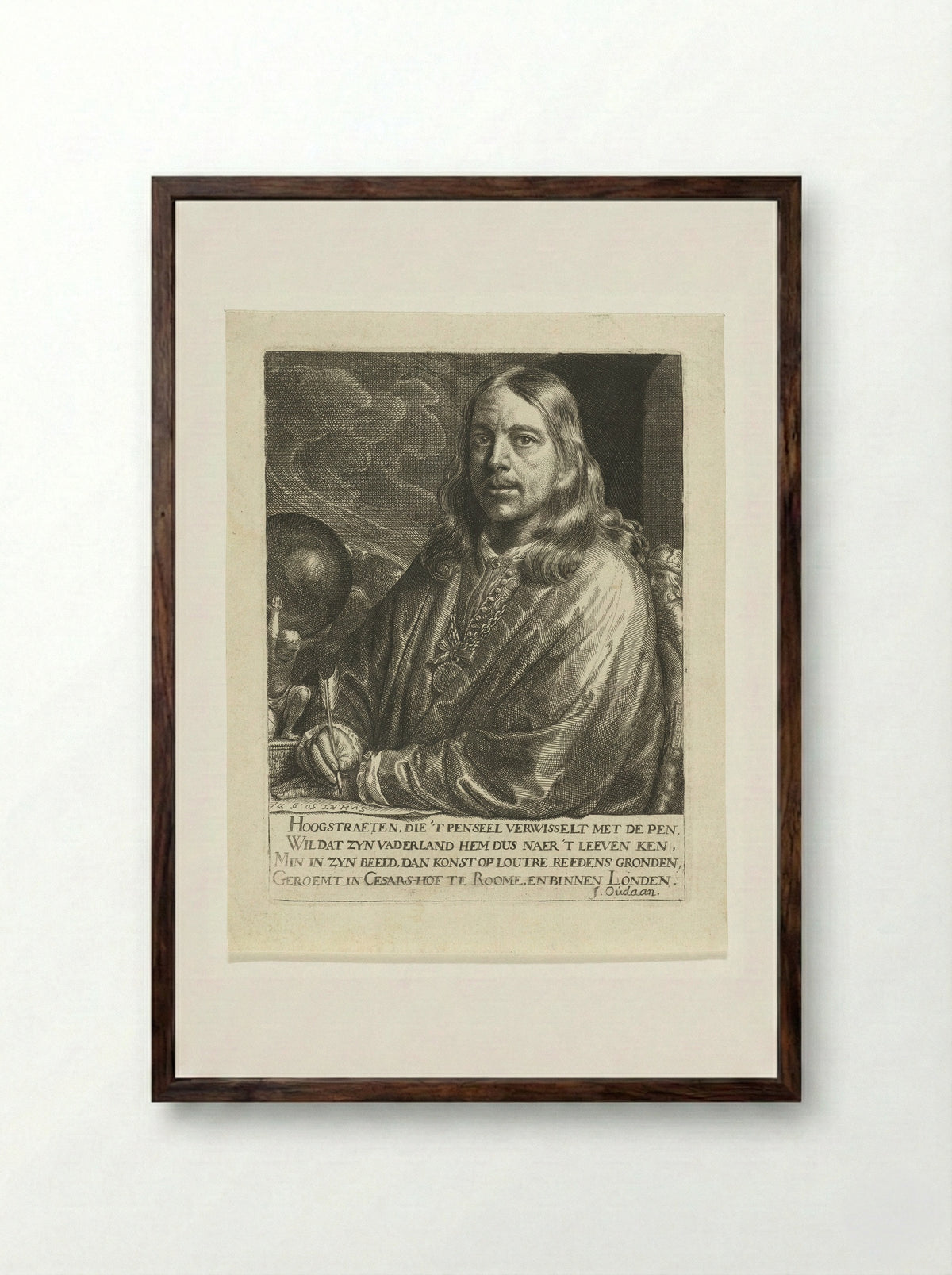 Zelfportret - François van Hoogstraten - Framed Print Dark Wood