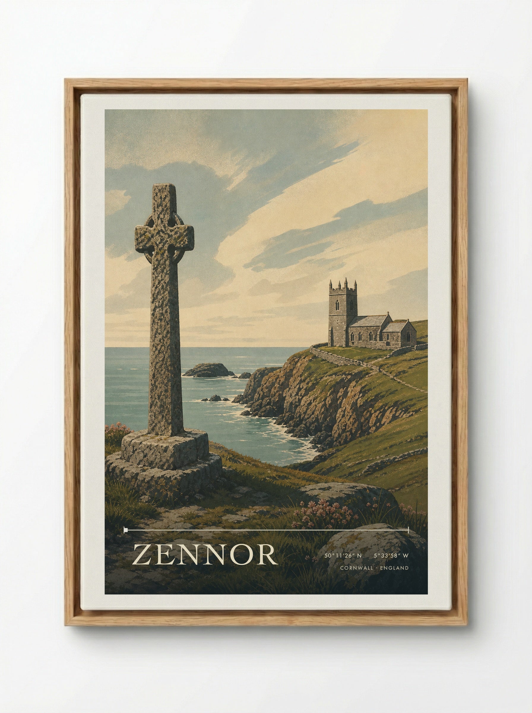 Zennor Cornwall England Travel Poster - Framed Canvas Wood
