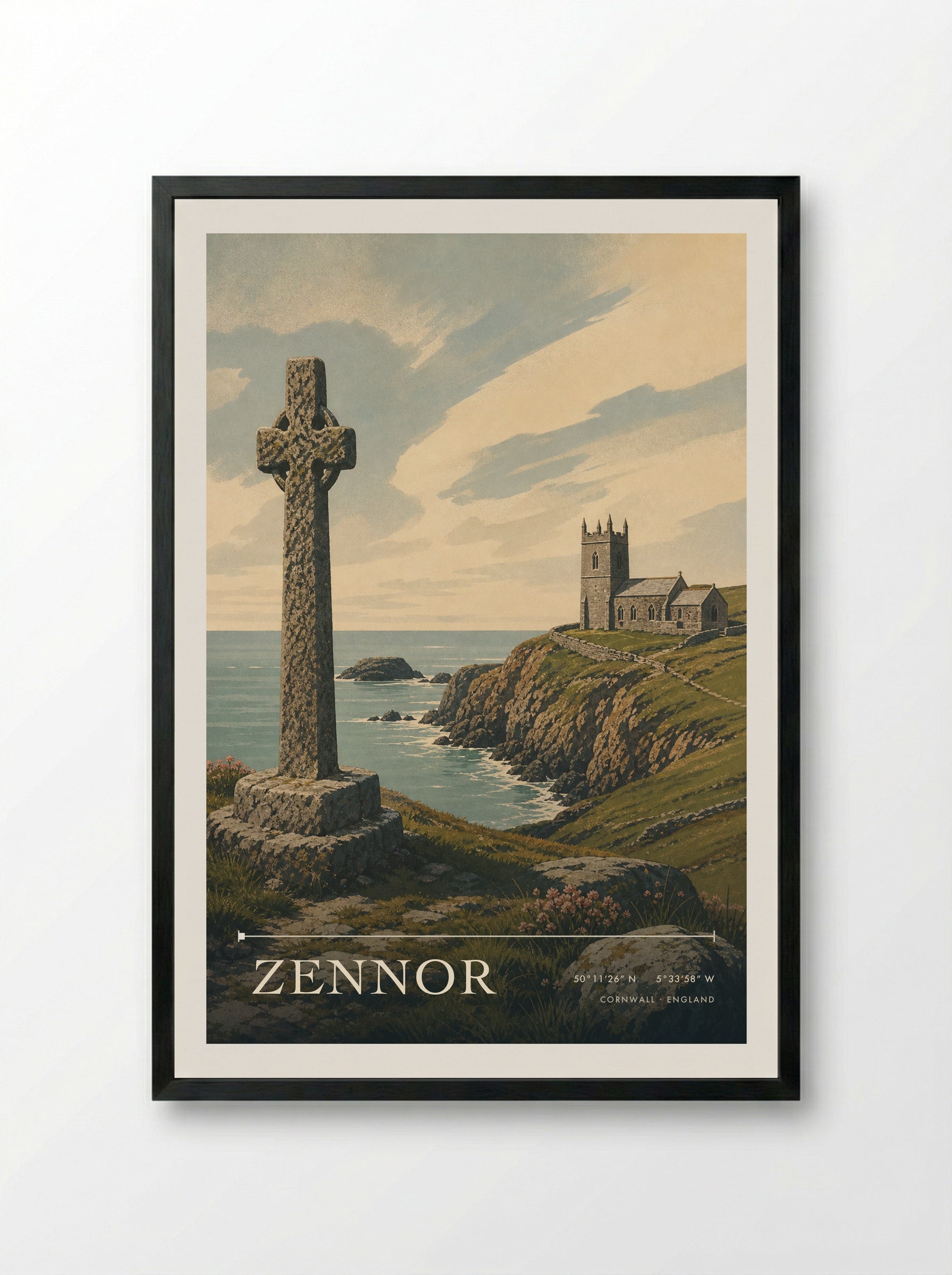 Zennor Cornwall England Travel Poster - Framed Print Black