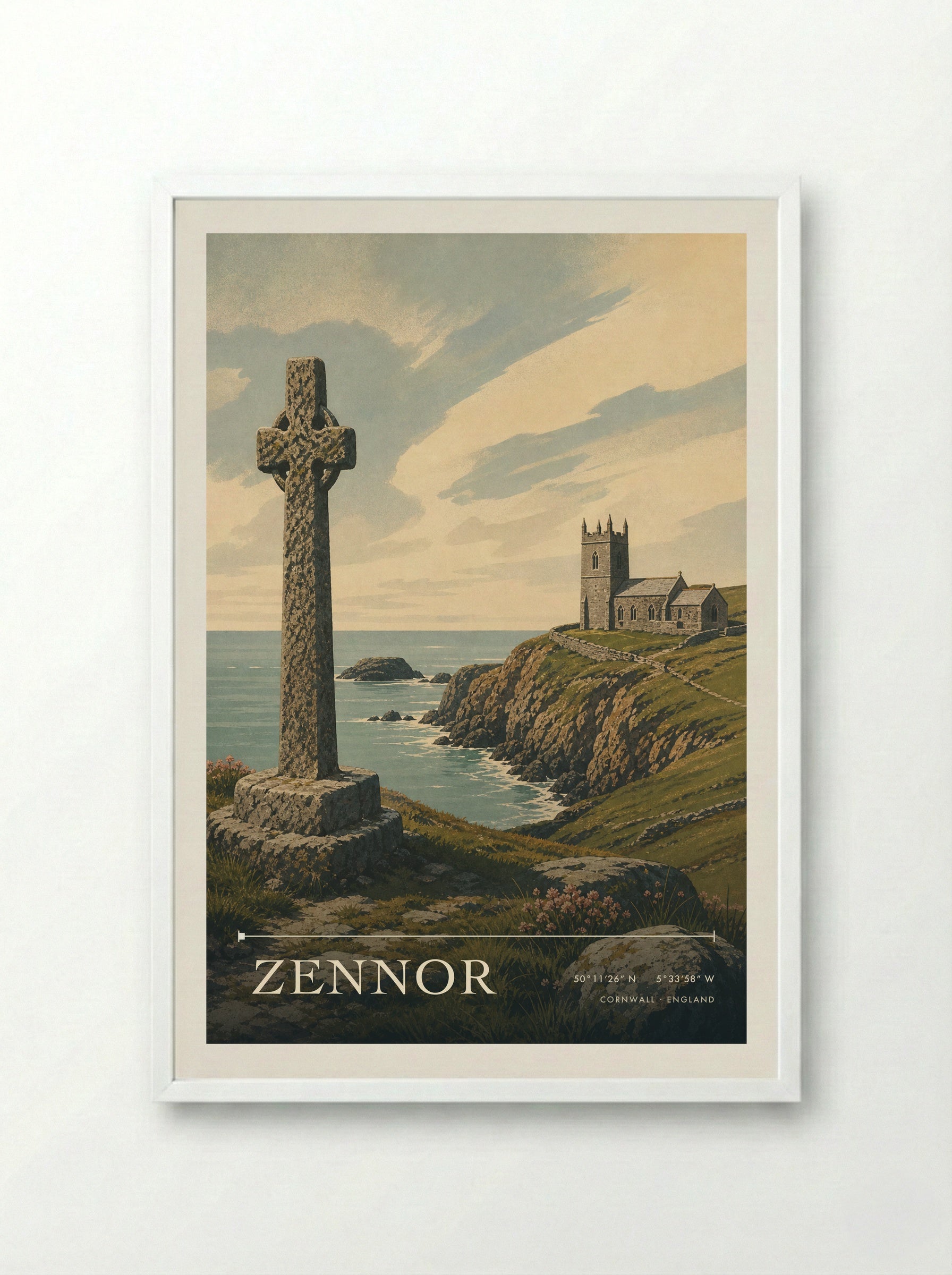 Zennor Cornwall England Travel Poster - Framed Print White