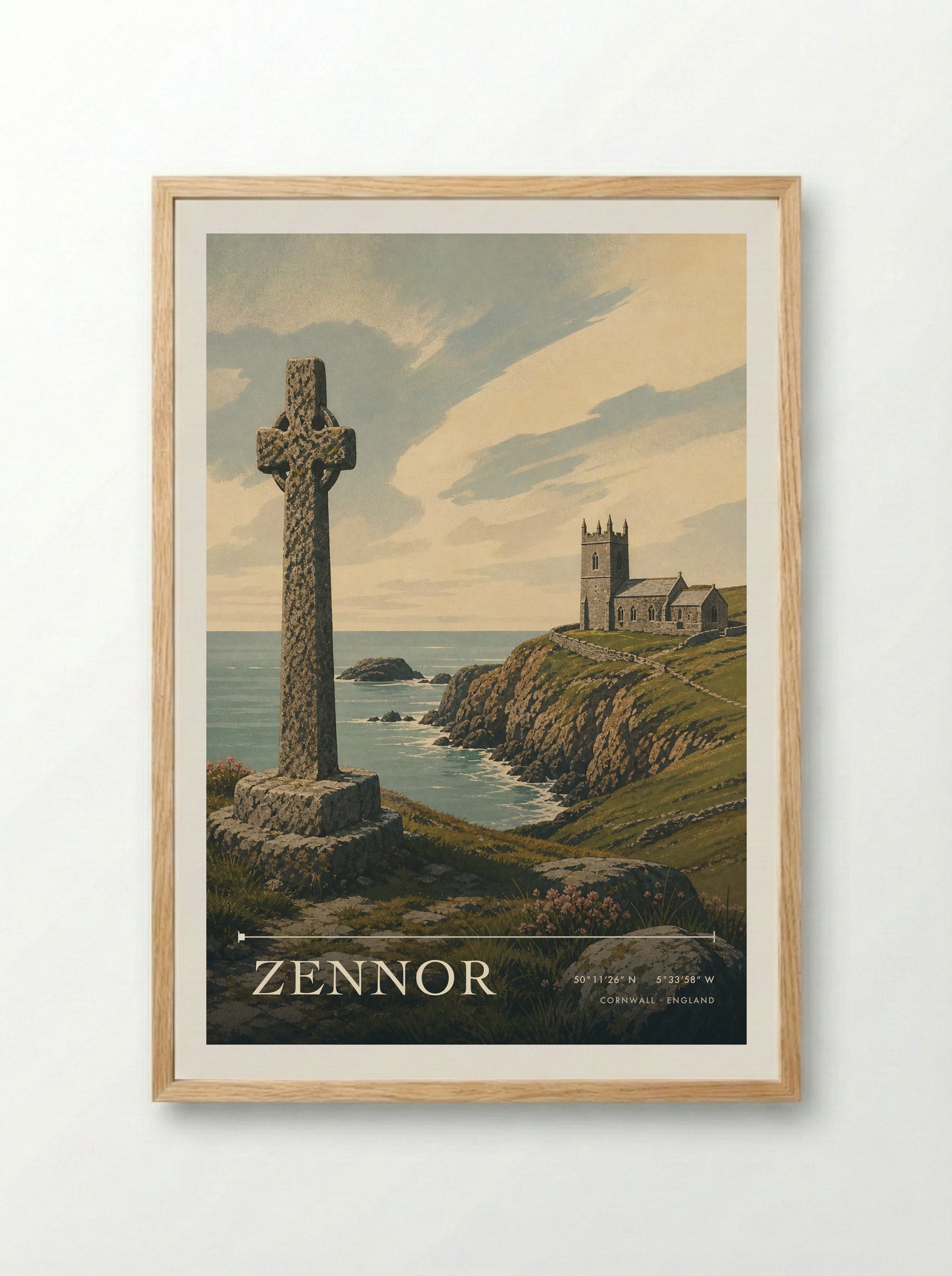 Zennor Cornwall England Travel Poster - Framed Print Wood