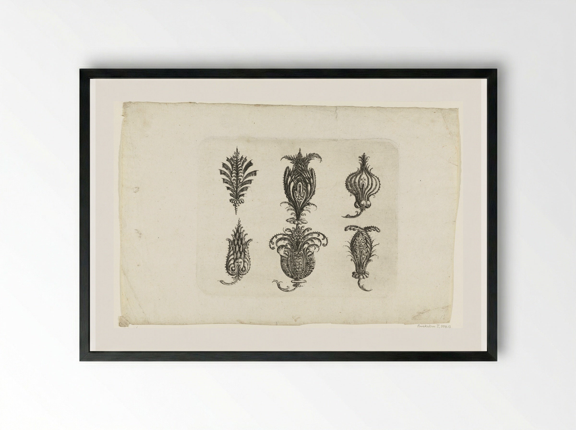 Zes fantasie-vruchten - Christoph Jamnitzer - Framed Print Black