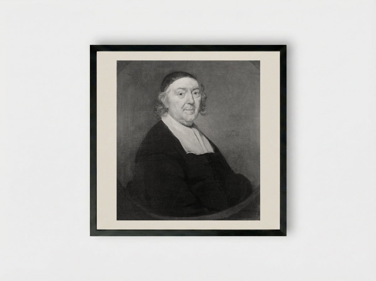 Zes regenten en de binnenvader van het Oudezijds Huiszittenhuis te Amsterdam - Pieter van Anraedt - Framed Print Black
