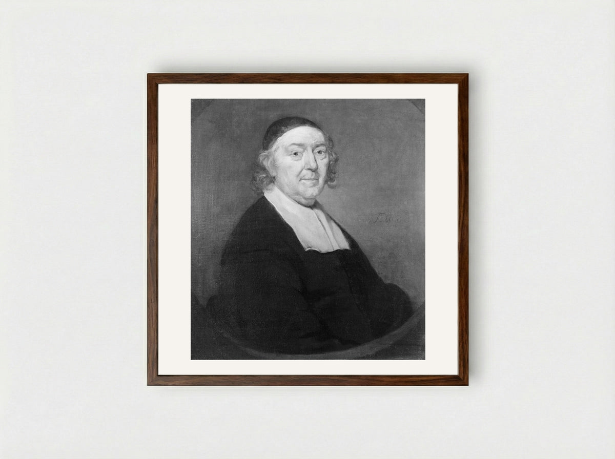 Zes regenten en de binnenvader van het Oudezijds Huiszittenhuis te Amsterdam - Pieter van Anraedt - Framed Print Dark Wood
