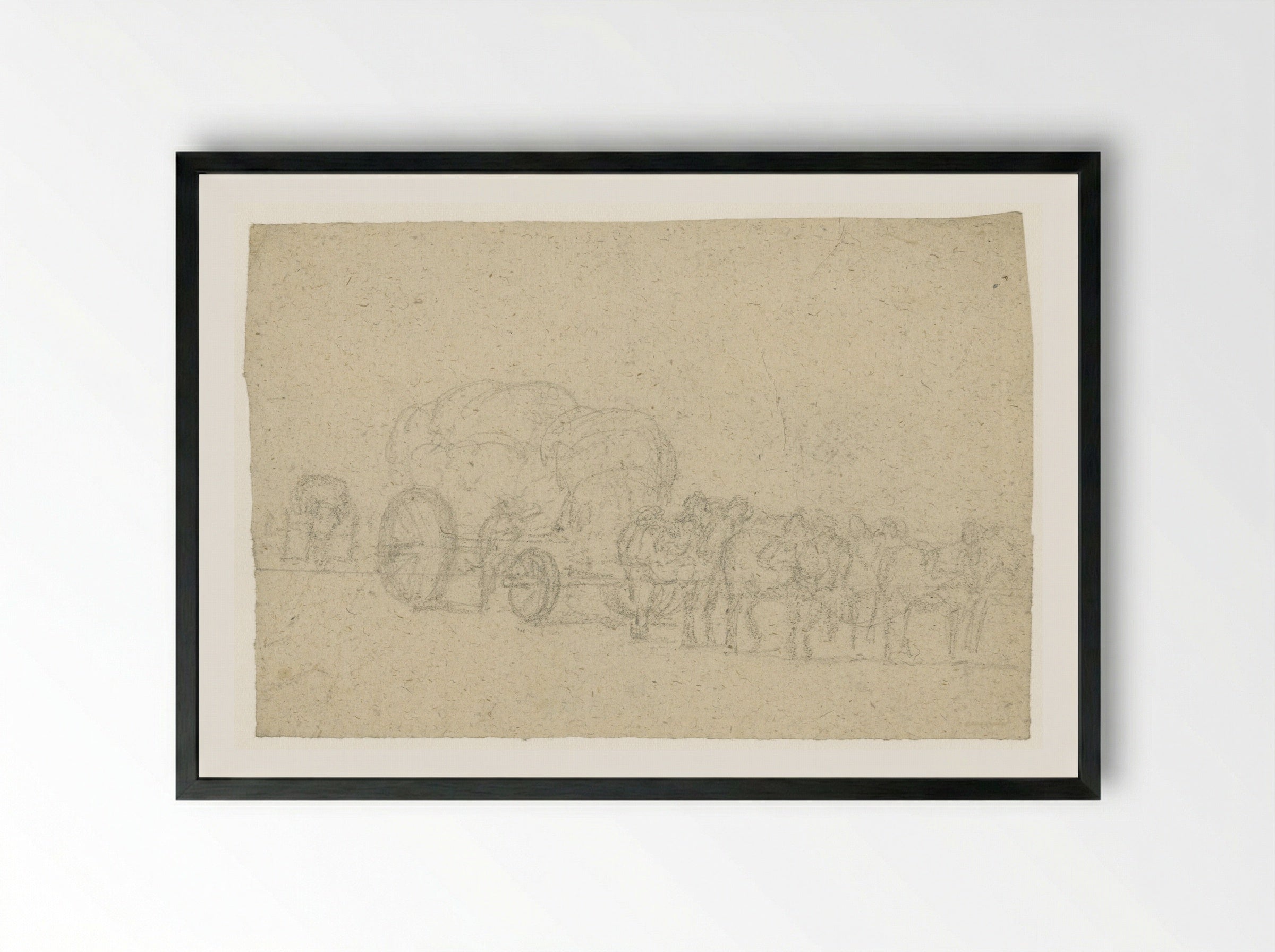 Zes span paarden voor een hoog opgeladen vrachtwagen - Georges Michel - Framed Print Black