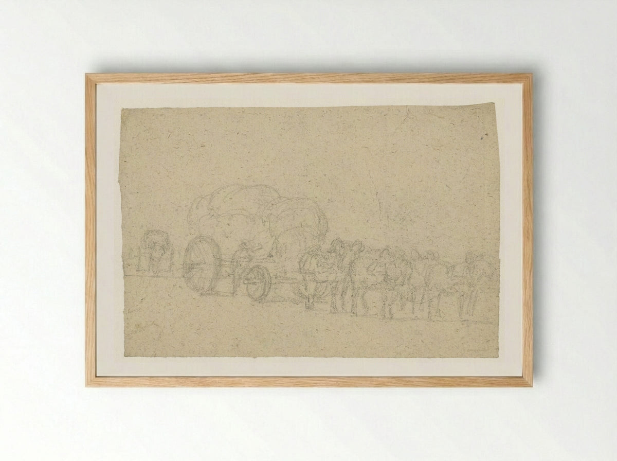 Zes span paarden voor een hoog opgeladen vrachtwagen - Georges Michel - Framed Print Wood