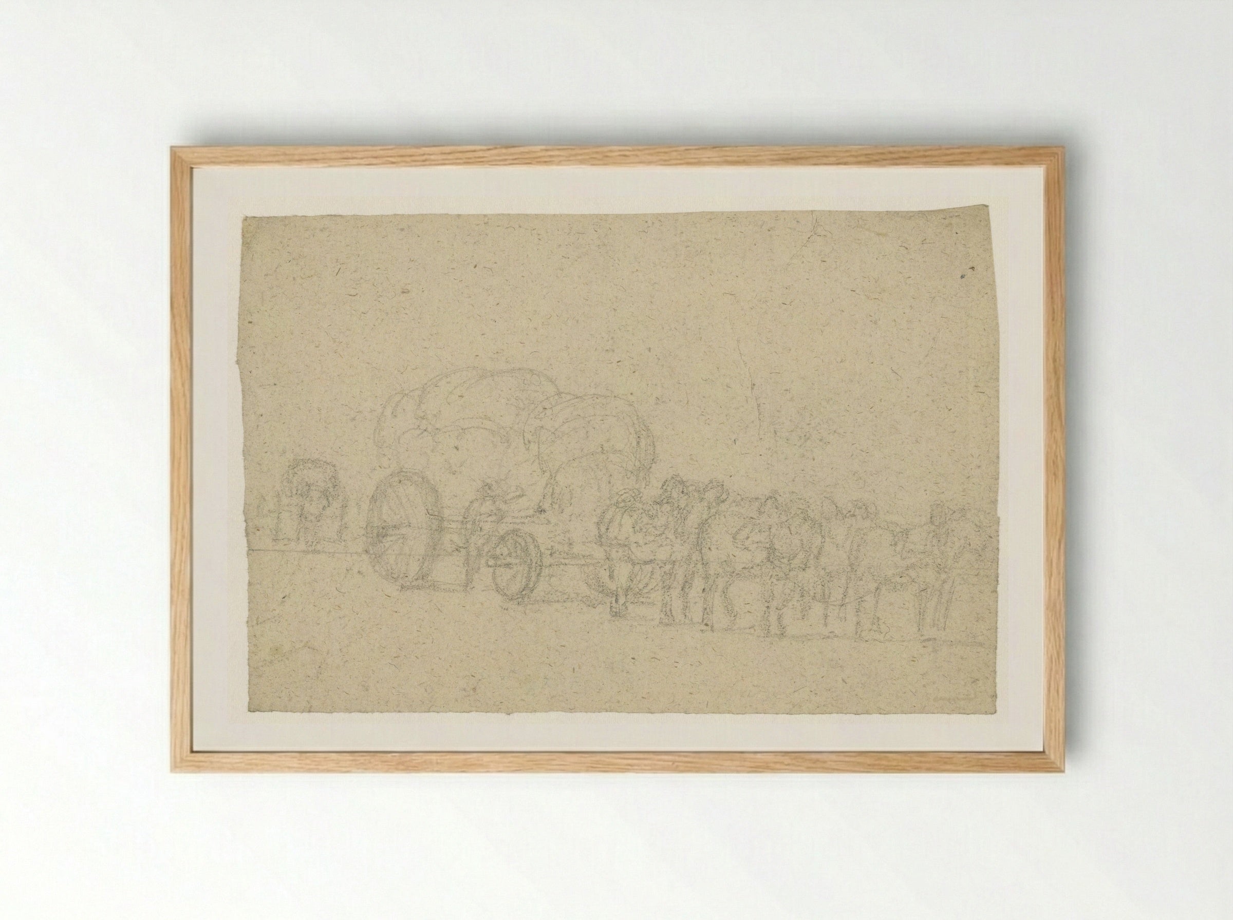 Zes span paarden voor een hoog opgeladen vrachtwagen - Georges Michel - Framed Print Wood