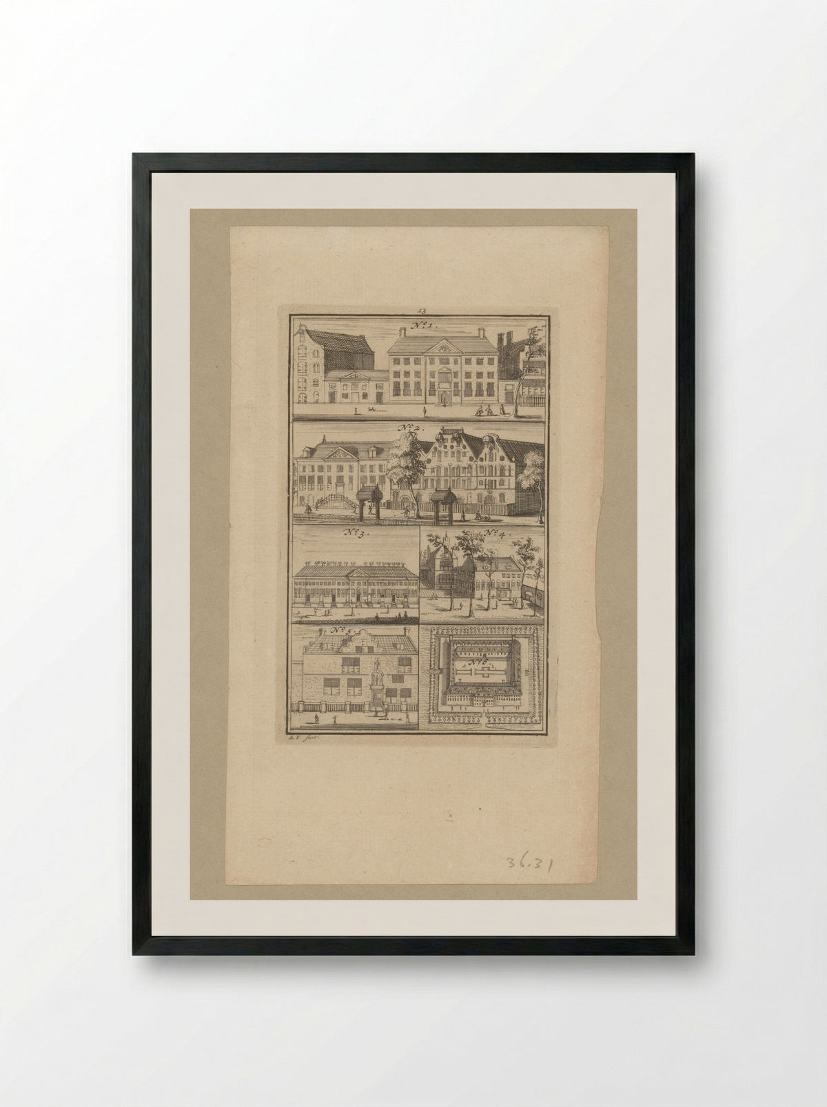 Zes verschillende gebouwen te Amsterdam - Anna Folkema - Framed Print Black