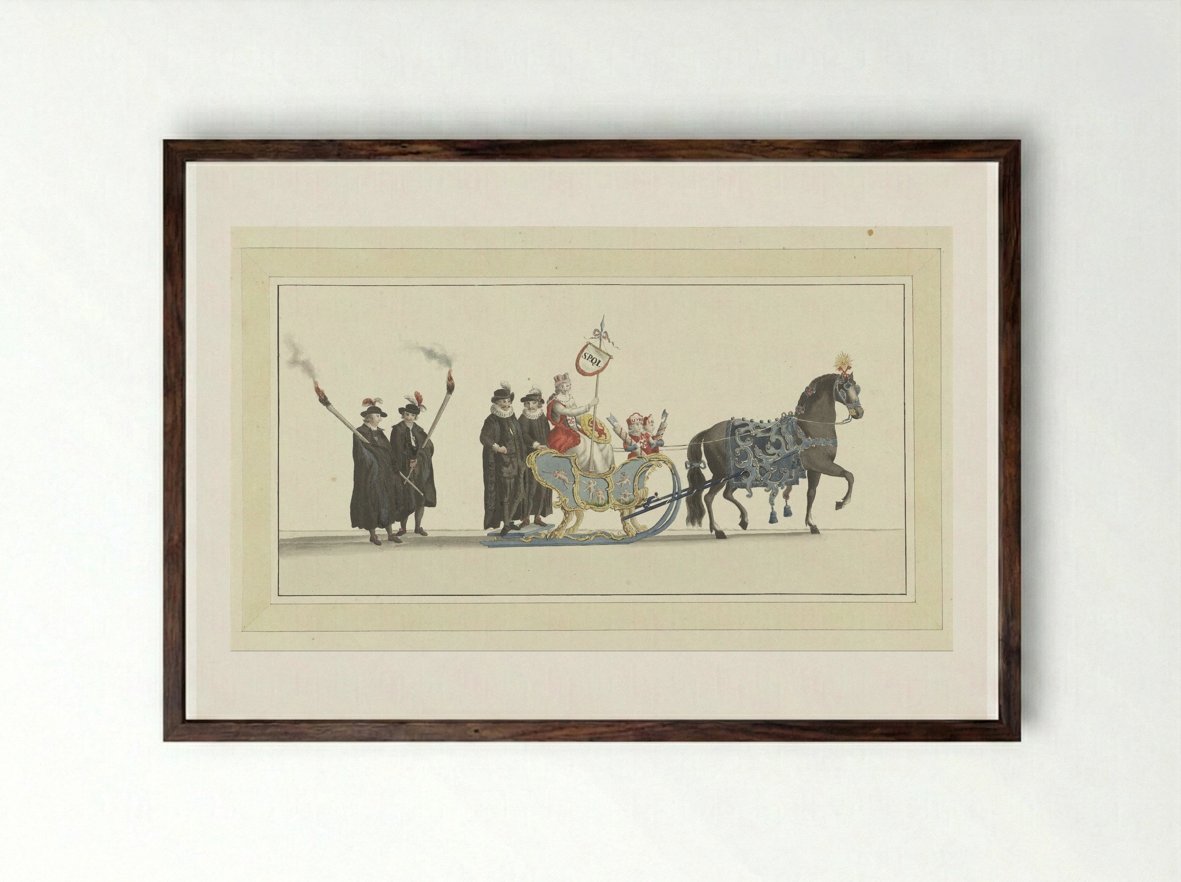 Zesde slede (The Sixth Sleigh) - Abraham Delfos - Framed Print Dark Wood