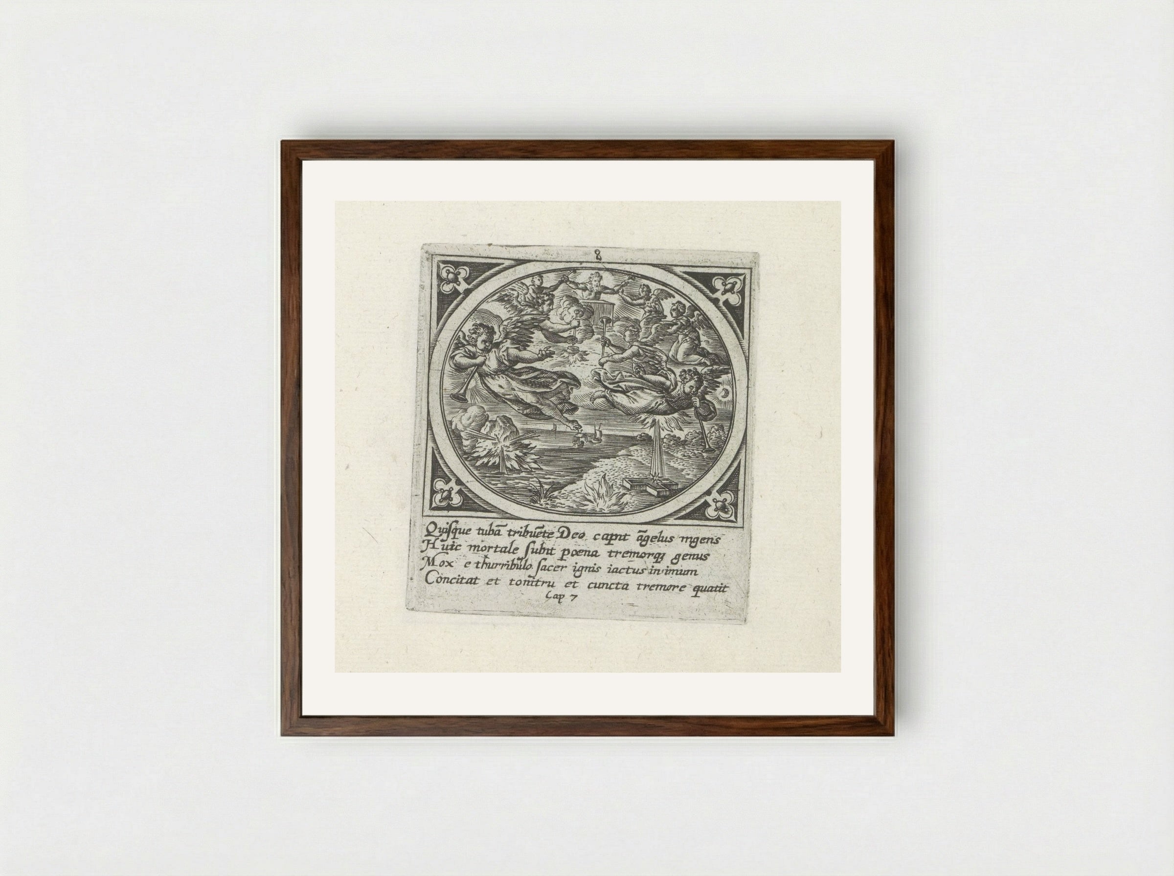 Zeven engelen krijgen een bazuin - Gerard de Jode - Framed Print Dark Wood