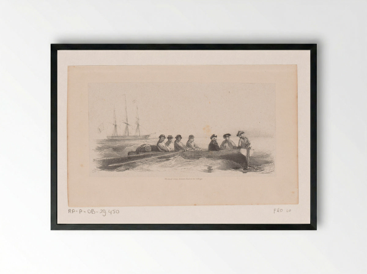 Zeven mannen in een roeiboot - Jan Hendrik Bisschop - Framed Print Black