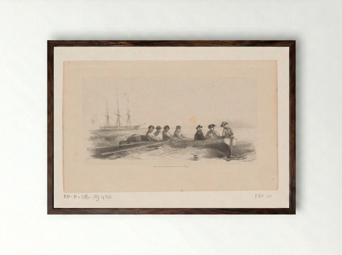 Zeven mannen in een roeiboot - Jan Hendrik Bisschop - Framed Print Dark Wood