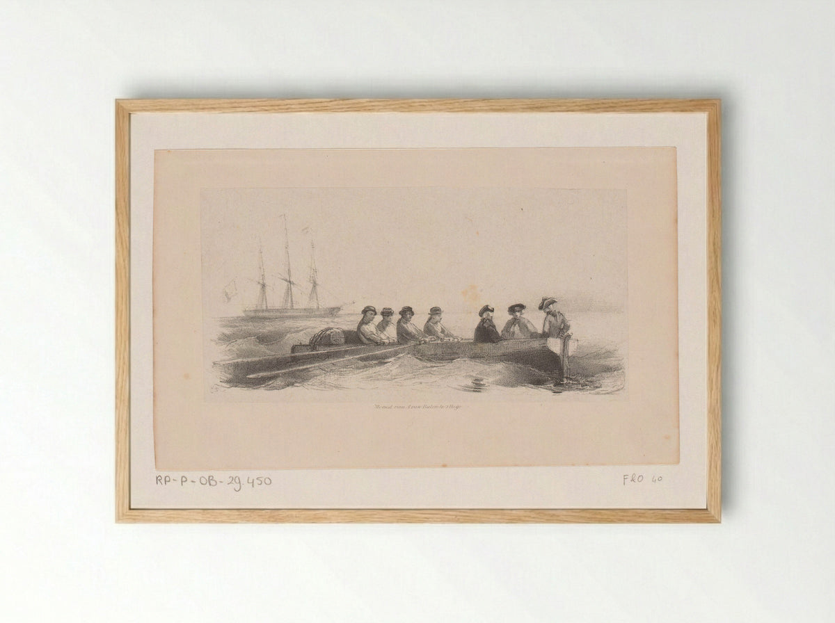 Zeven mannen in een roeiboot - Jan Hendrik Bisschop - Framed Print Wood