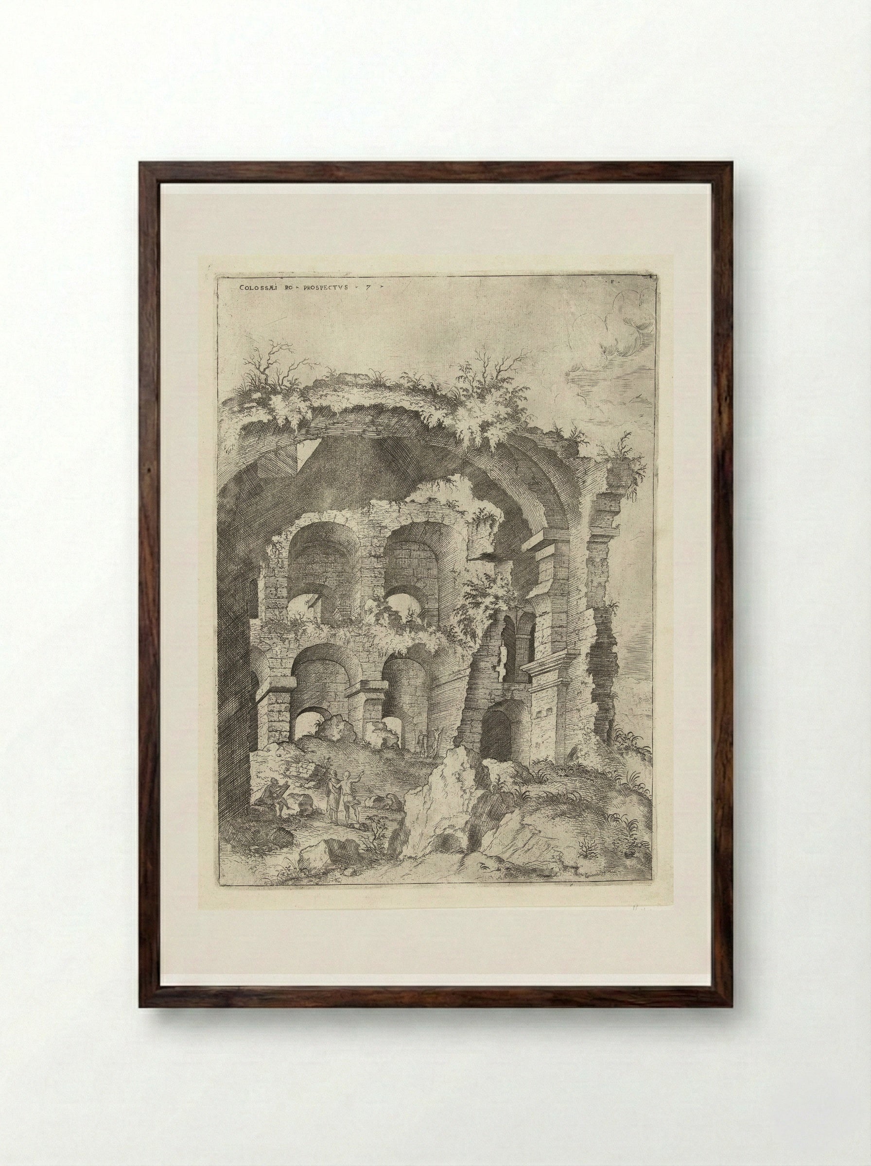 Zevende gezicht op het Colosseum te Rome - Hieronymus Cock - Framed Print Dark Wood