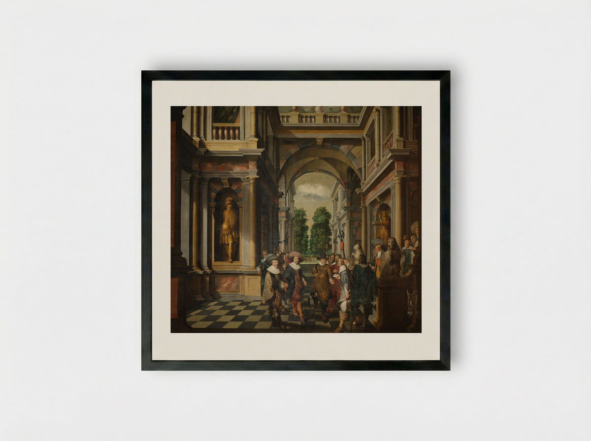 Zevendelige kamerbeschildering: Een Galerij - Dirck van Delen - Framed Print Black