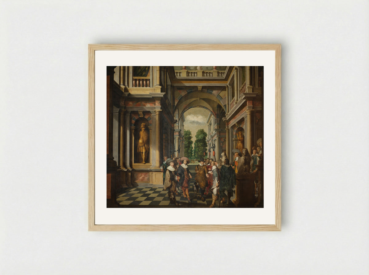Zevendelige kamerbeschildering: Een Galerij - Dirck van Delen - Framed Print Wood