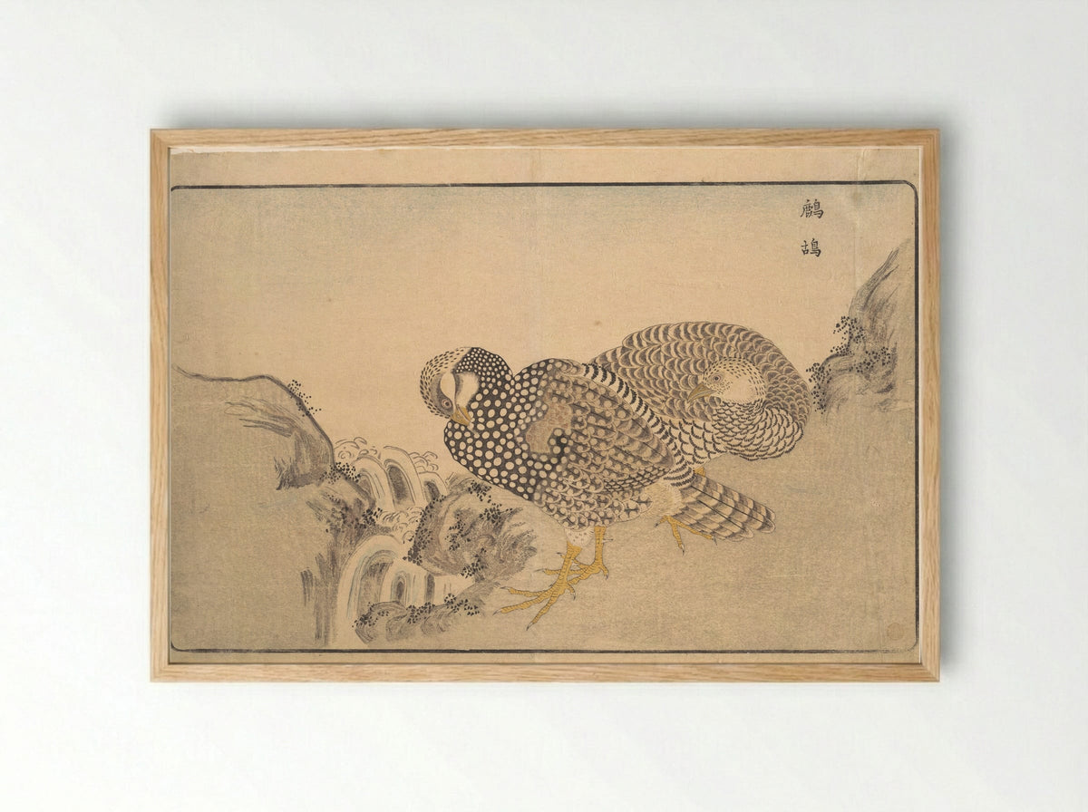 Zhe gu (Partridges) - Kuwagata Keisai - Framed Print Wood