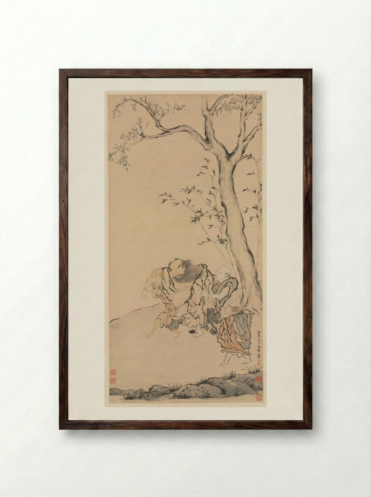 Zhong Kui Supported by Ghosts - Luo Ping - Framed Print Dark Wood