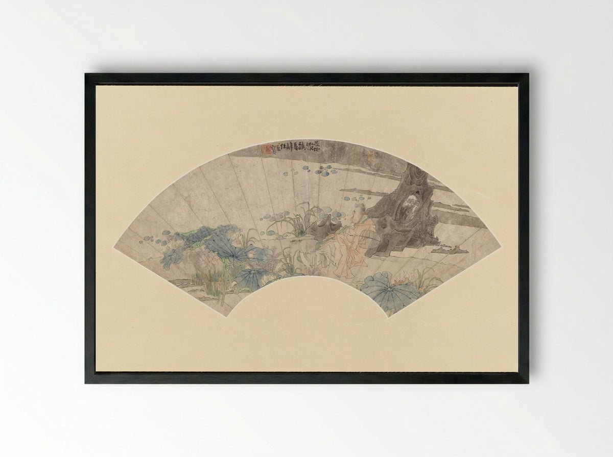 Zhou Dunyi Admiring Lotus Flowers - Ren Xun - Framed Print Black