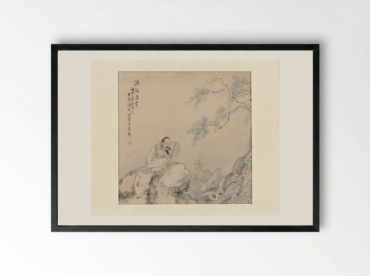 Zhou Dunyi Admiring Lotuses - Lu Peng - Framed Print Black