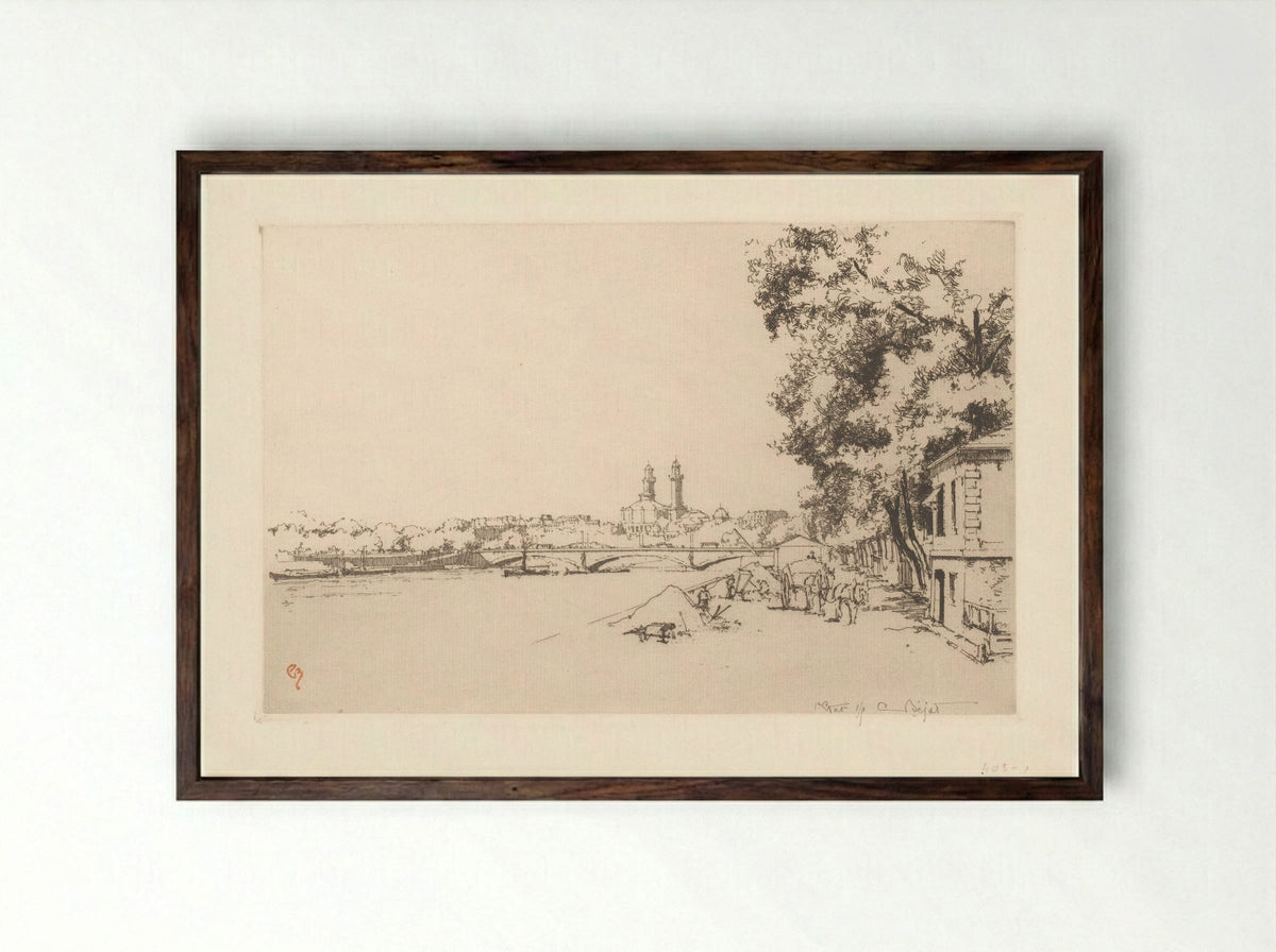 Zicht op de Pont d'Alma in Parijs - Eugène Béjot - Framed Print Dark Wood