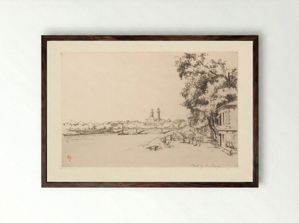 Zicht op de Pont d'Alma in Parijs - Eugène Béjot - Framed Print Dark Wood