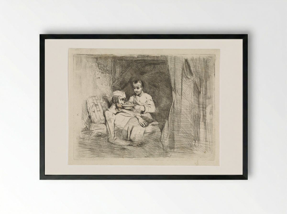 Zieke man krijgt te drinken - Petrus Marius Molijn - Framed Print Black