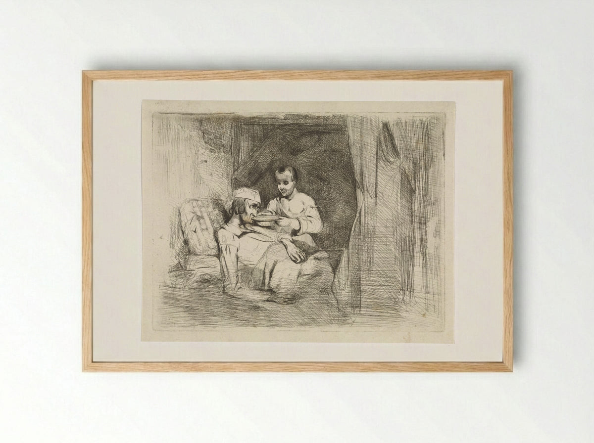 Zieke man krijgt te drinken - Petrus Marius Molijn - Framed Print Wood
