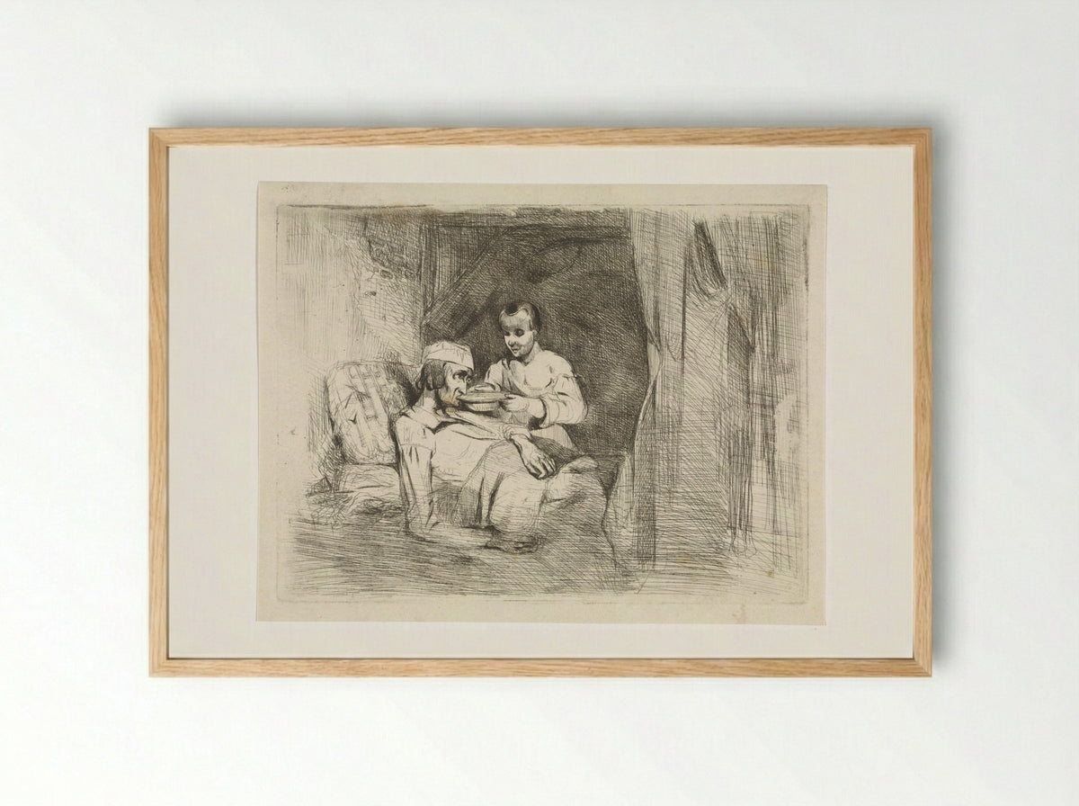 Zieke man krijgt te drinken - Petrus Marius Molijn - Framed Print Wood